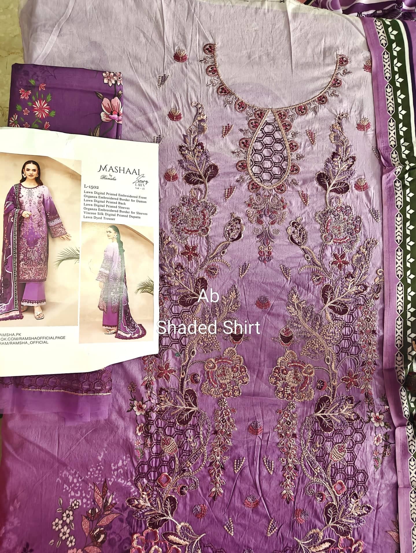 Open Pic/Mashaal Lawn by Ramsha Vol 15/Munark Dupatta L-1502