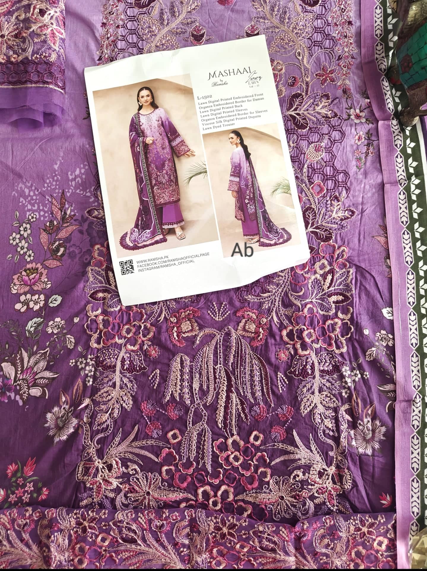 Open Pic/Mashaal Lawn by Ramsha Vol 15/Munark Dupatta L-1502