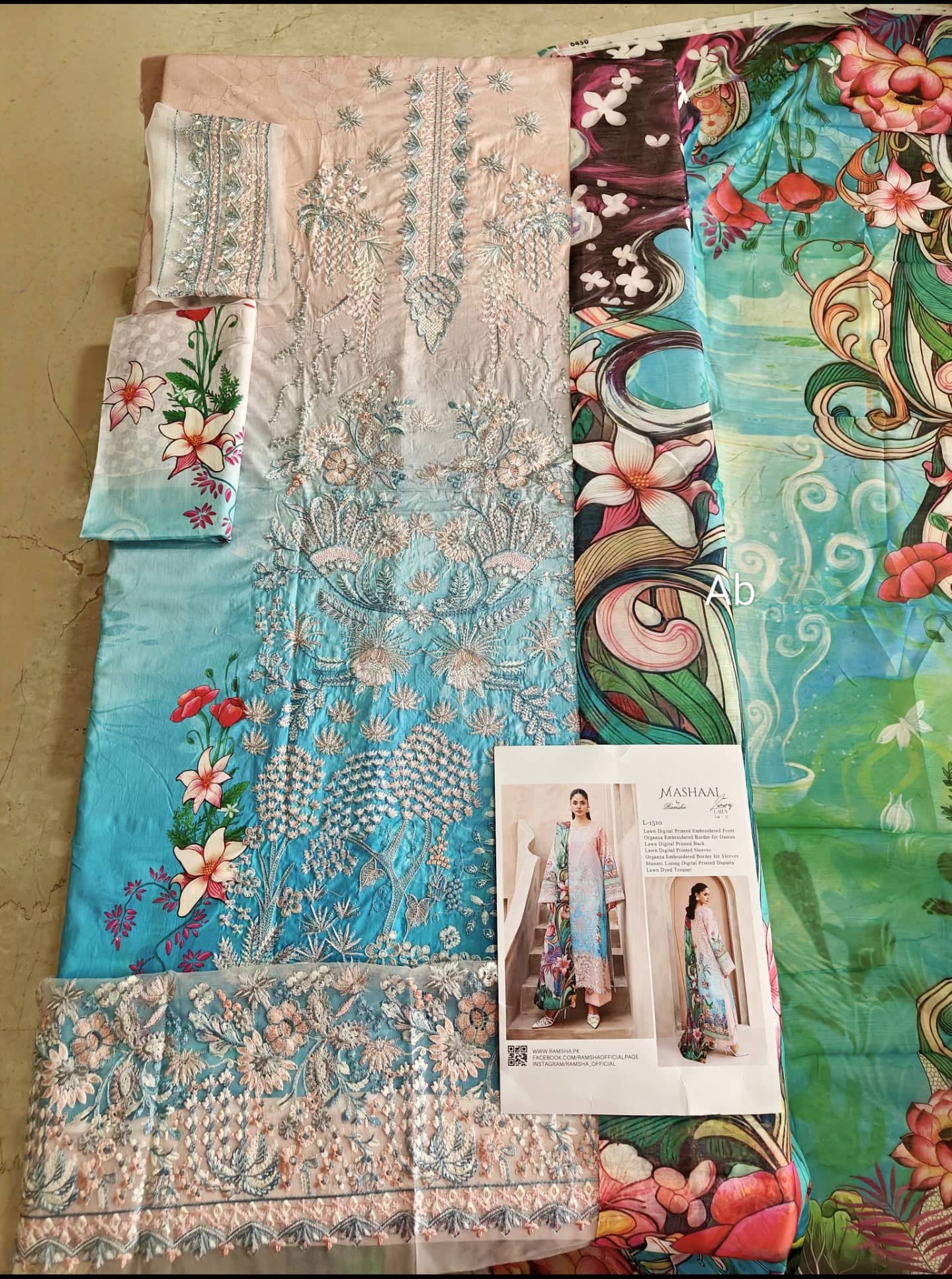 Open Pic/Mashaal Lawn by Ramsha Vol 15/Munark Dupatta L-1510