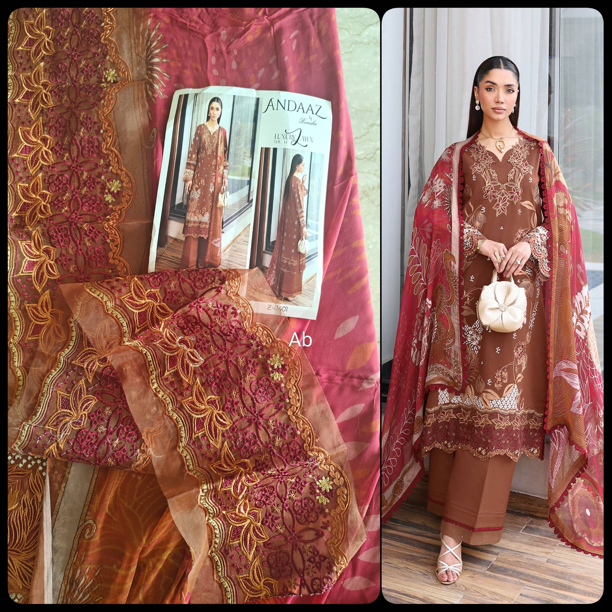 Open Pic/Ramsha Andaz Lawn 26/Z1401/Chiffon Dupatta