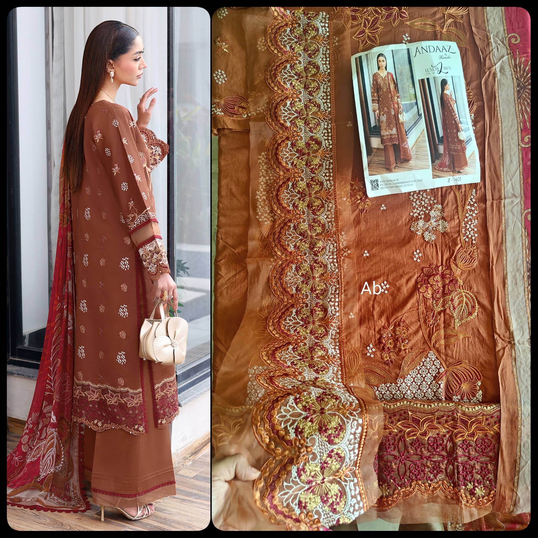 Open Pic/Ramsha Andaz Lawn 26/Z1401/Chiffon Dupatta