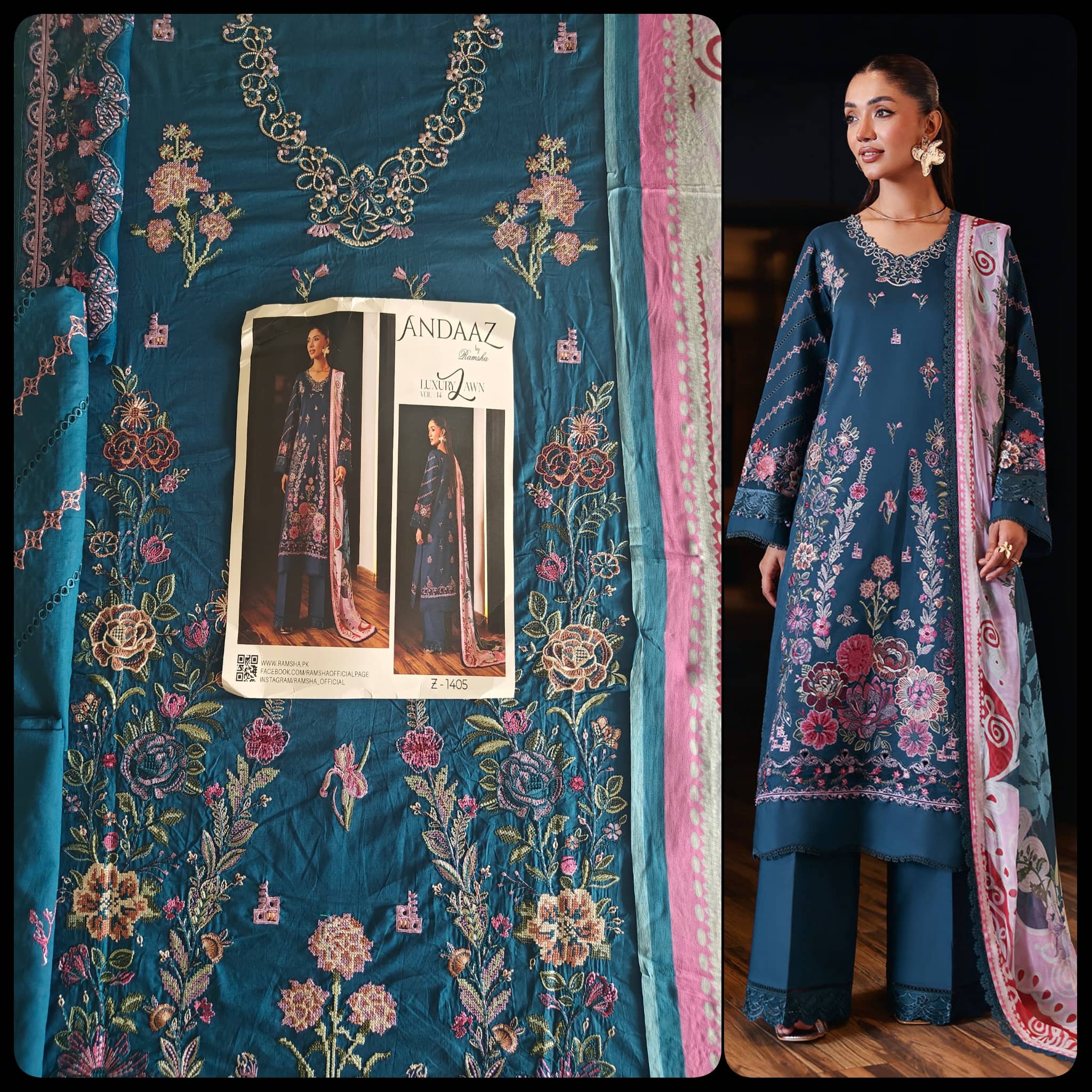 Sale‼️Open Pic/Ramsha Andaz Lawn 26/Z1405/Chiffon Dupatta