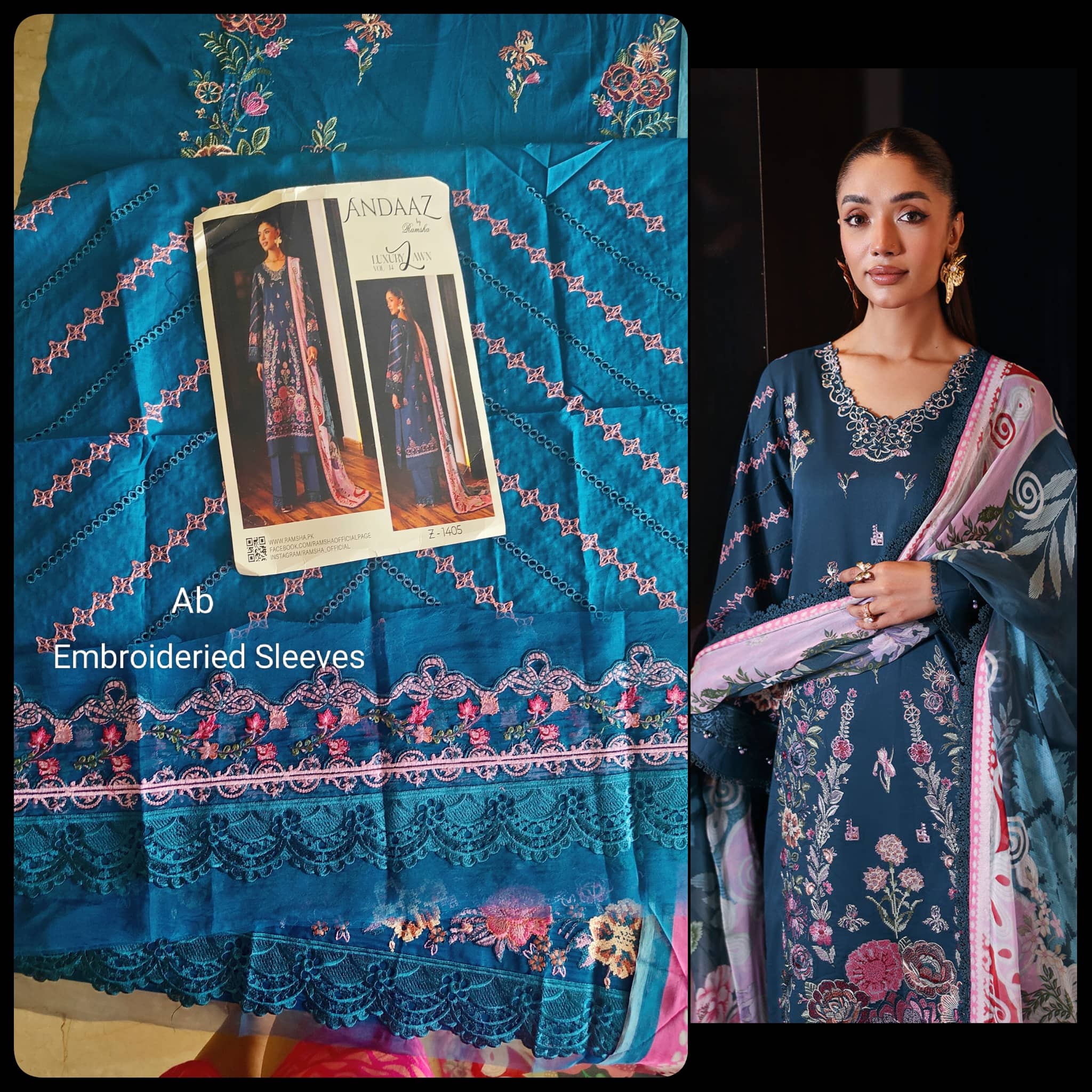 Sale‼️Open Pic/Ramsha Andaz Lawn 26/Z1405/Chiffon Dupatta