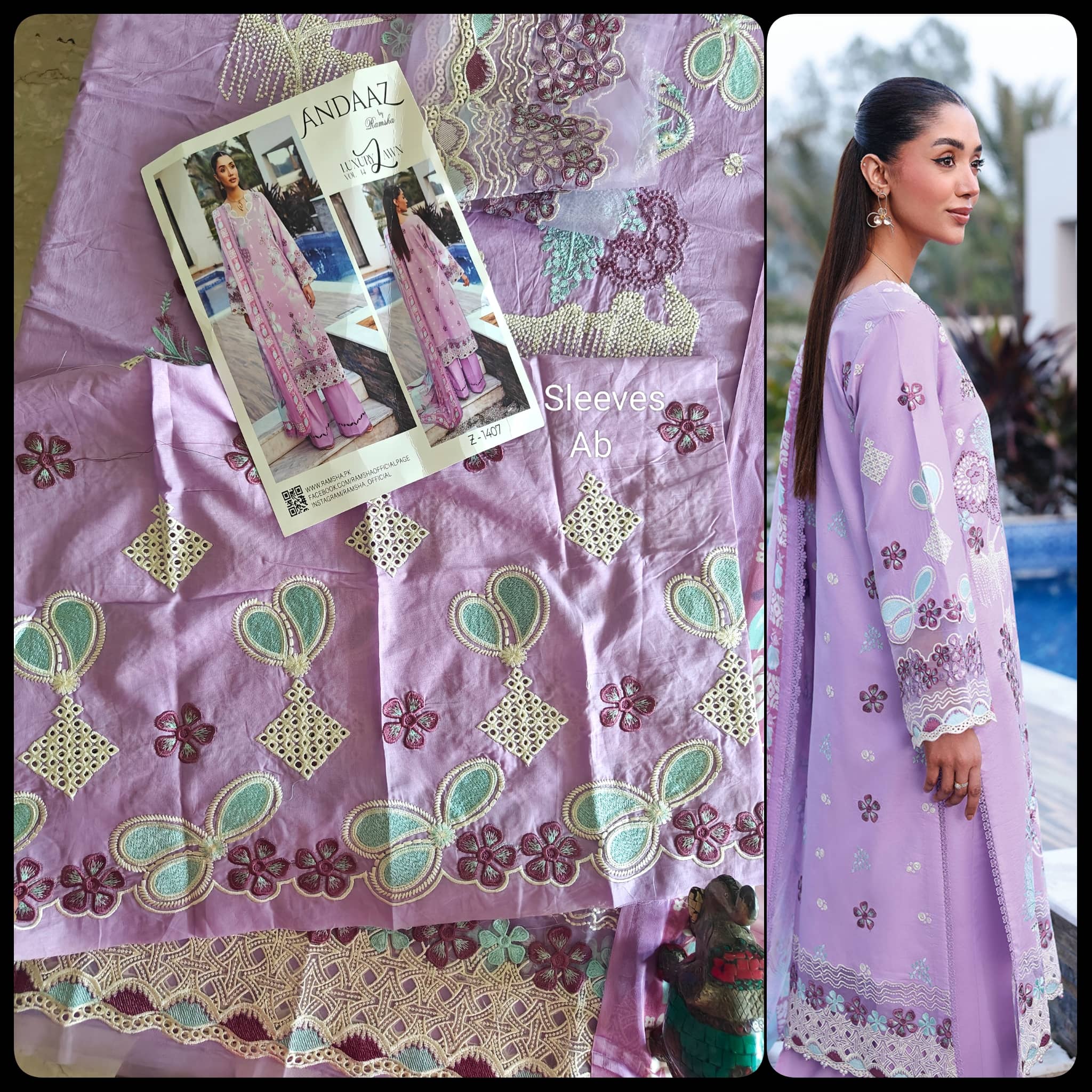 Sale‼️Open Pic/Ramsha Andaz Lawn 26/Z1407/Silk Dupatta