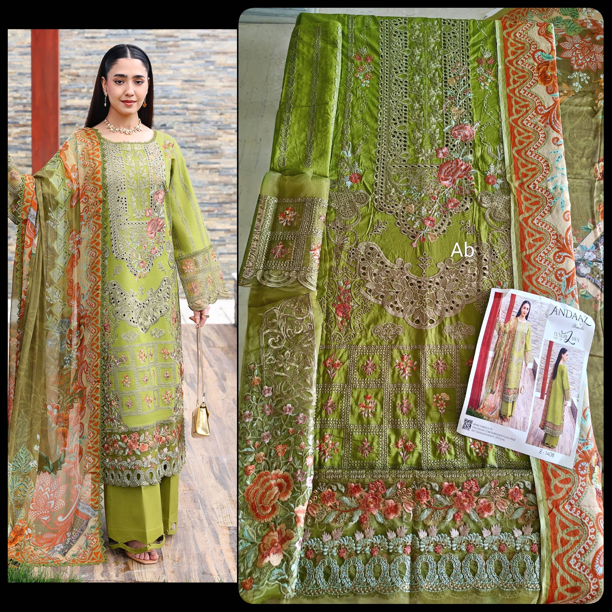 Open Pic/Ramsha Andaz Lawn 26/Z1408/Chiffon Dupatta