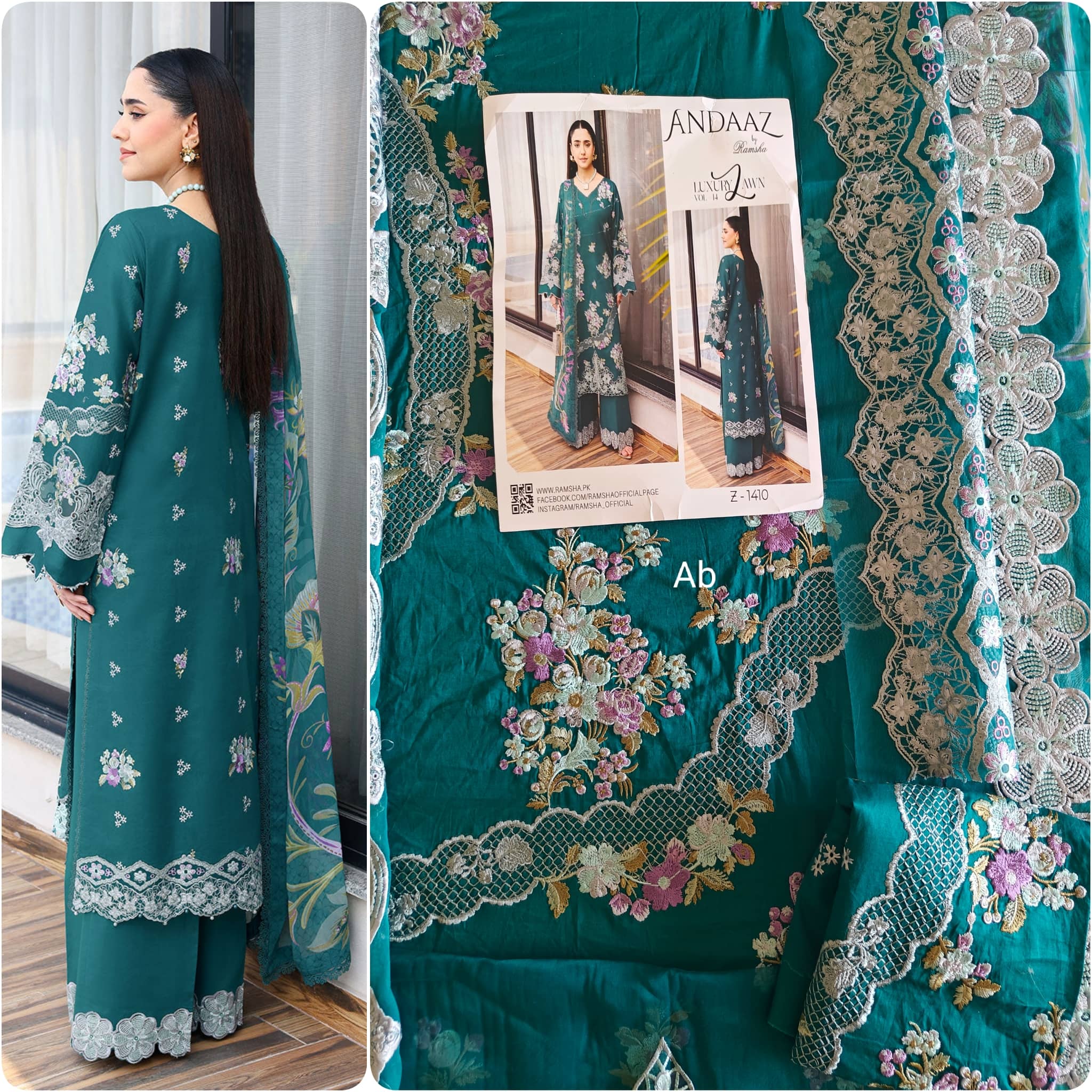 Sale‼️Open Pic/Ramsha Andaz Lawn 26/ Z1410/Chiffon Dupatta