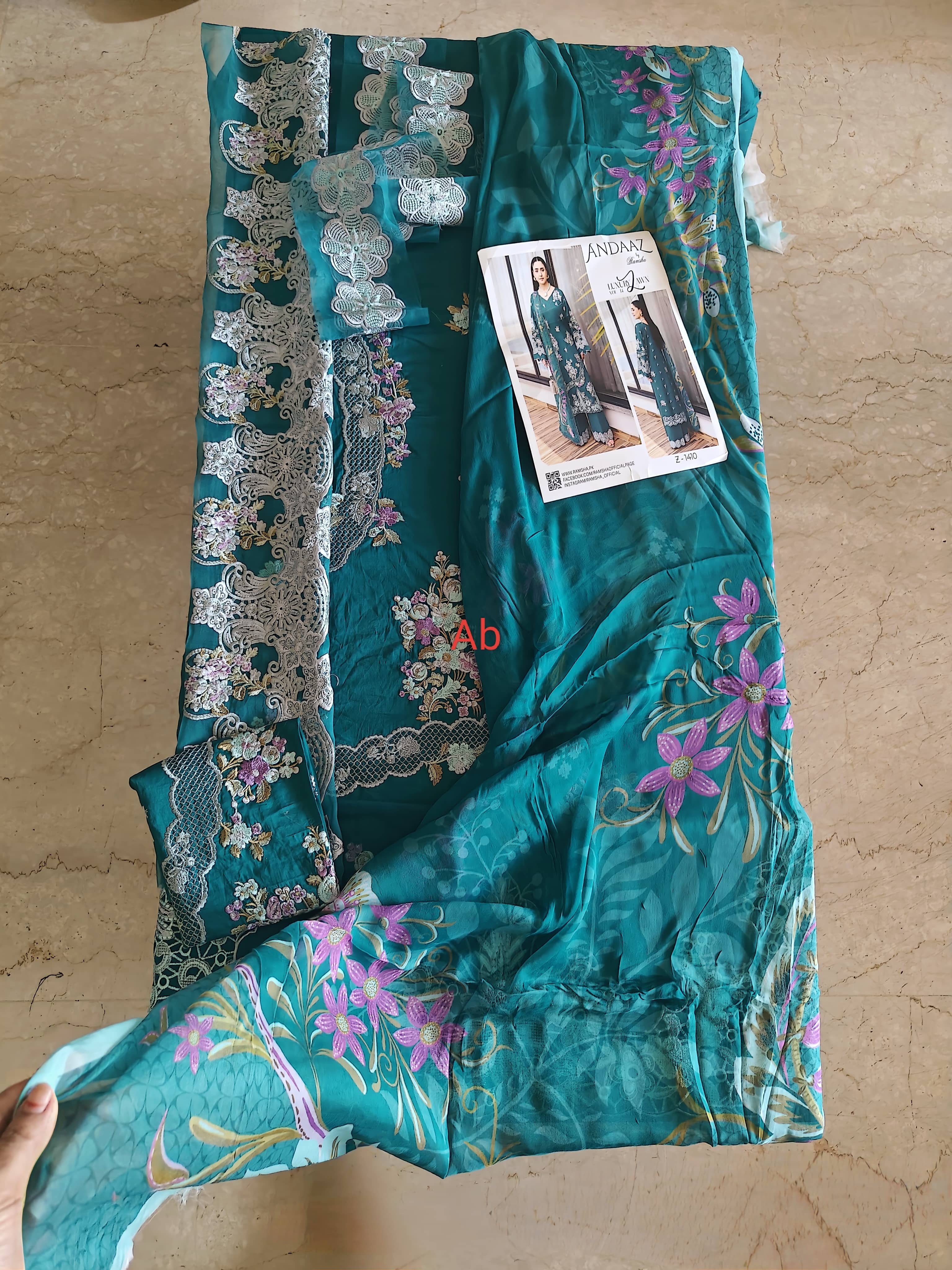 Sale‼️Open Pic/Ramsha Andaz Lawn 26/ Z1410/Chiffon Dupatta