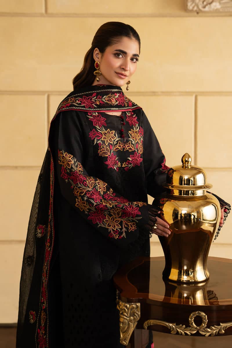 Rang Rasiya Carnation Lawn 26/Ezra/Graphie Black/Embroideried Dupatta