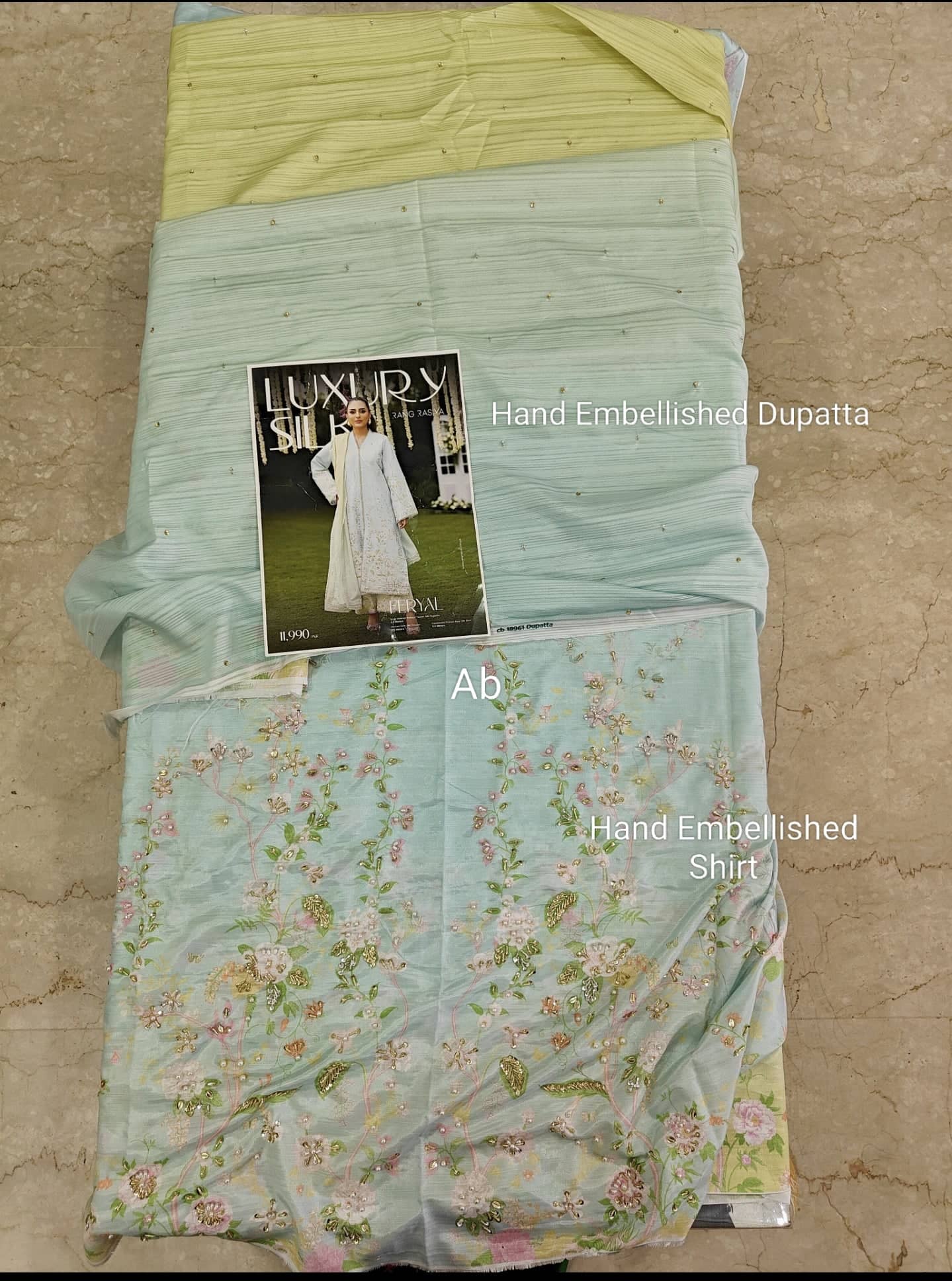 Open Pic/Rang Rasiya Luxe Silk/Hand Work/Feryal/Ocean Mist