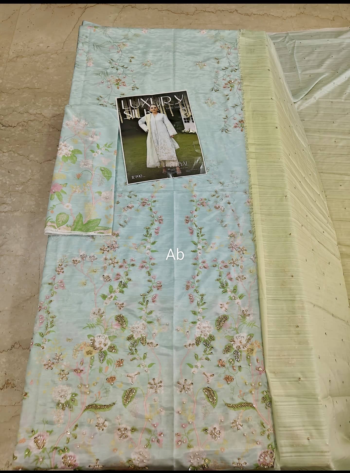 Open Pic/Rang Rasiya Luxe Silk/Hand Work/Feryal/Ocean Mist