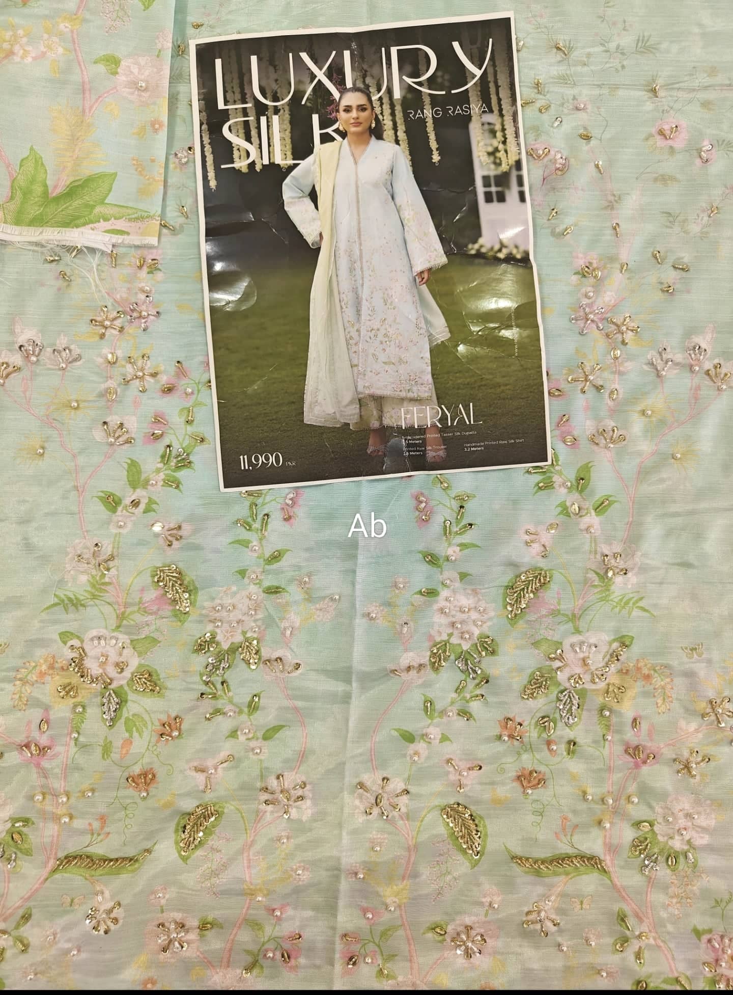 Open Pic/Rang Rasiya Luxe Silk/Hand Work/Feryal/Ocean Mist