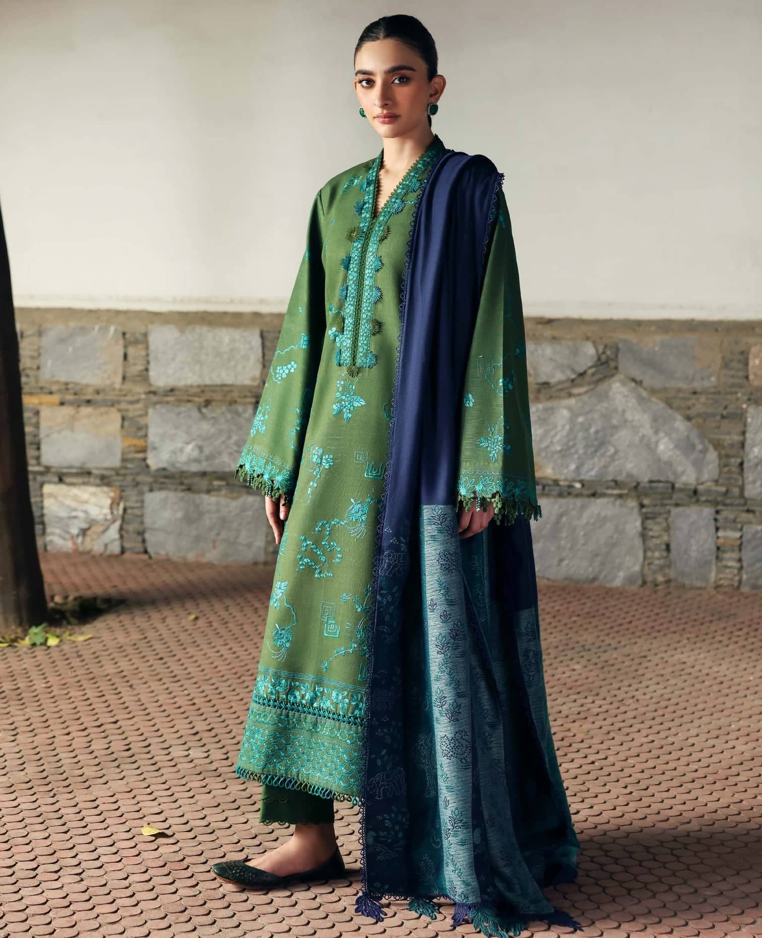 Republic Womens wear Winter Pakistani Suit Republic Womens Wear Amaris/Winter/Almira/Green/Khaddar
