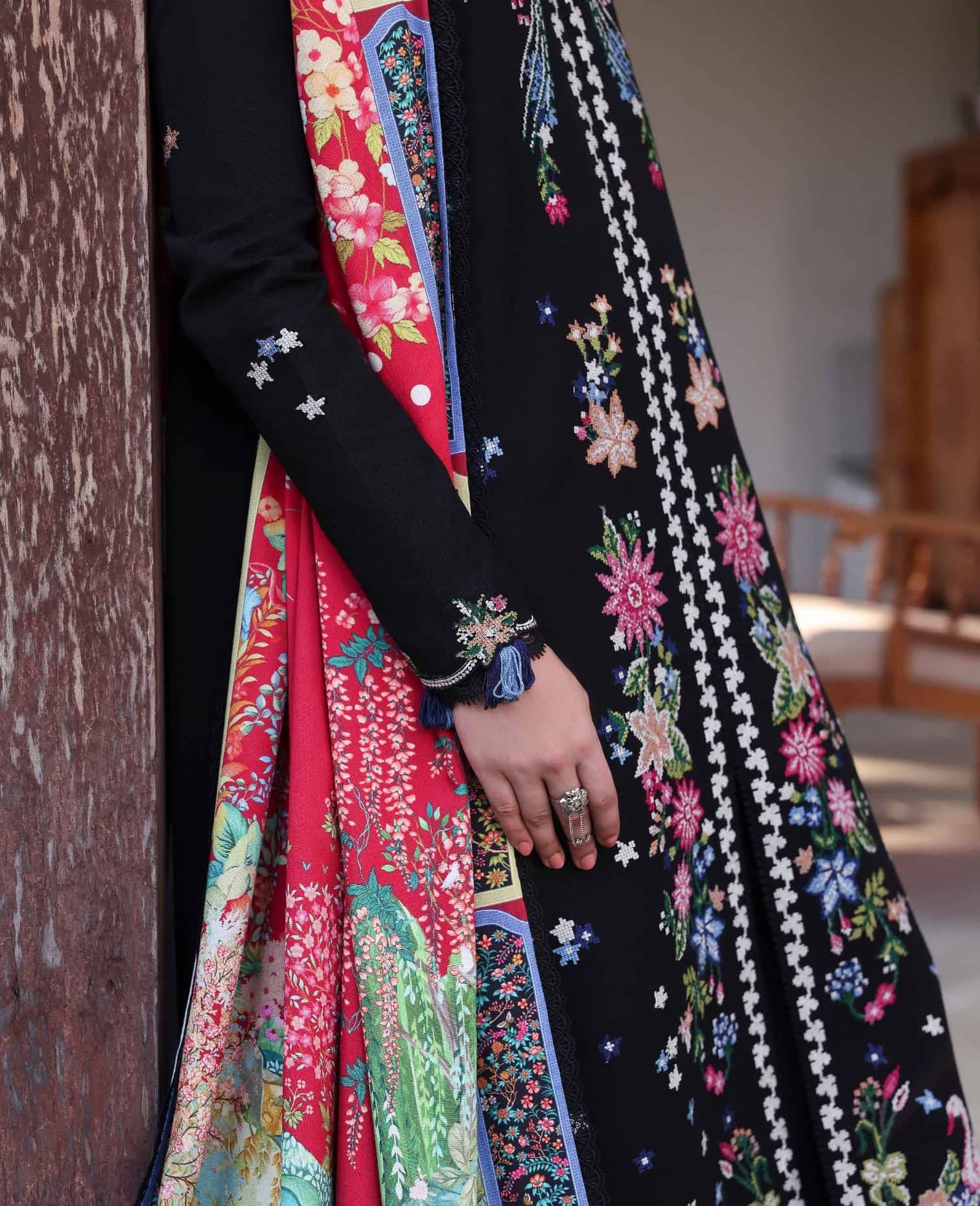 Republic Womens wear Winter Pakistani Suit Republic Womens Wear Amaris/Winter/Aveline/Black/Karandi