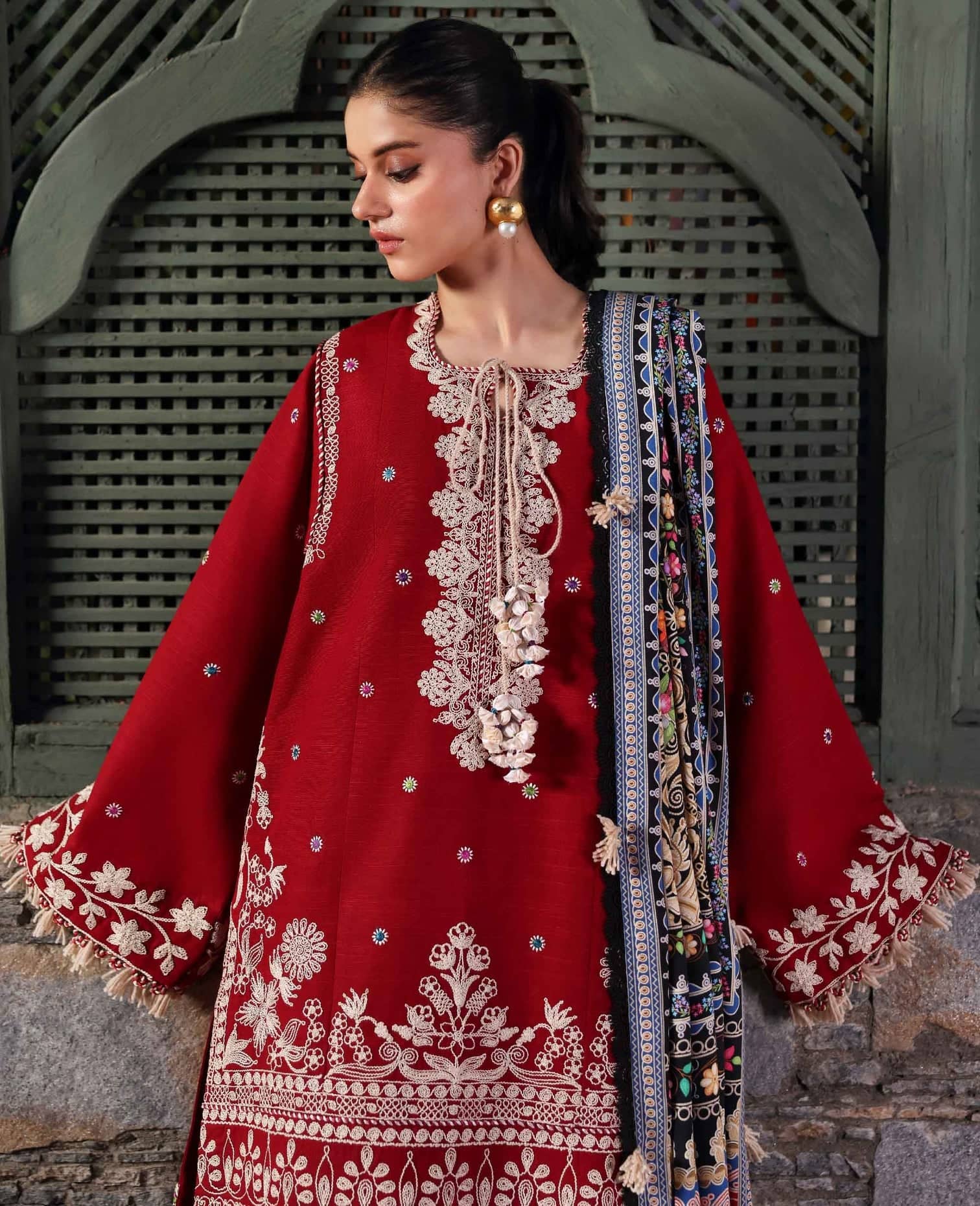 Republic Womens wear Winter Pakistani Suit Republic Womens Wear Amaris/Winter/Orlena/Deep Red/Khaddar