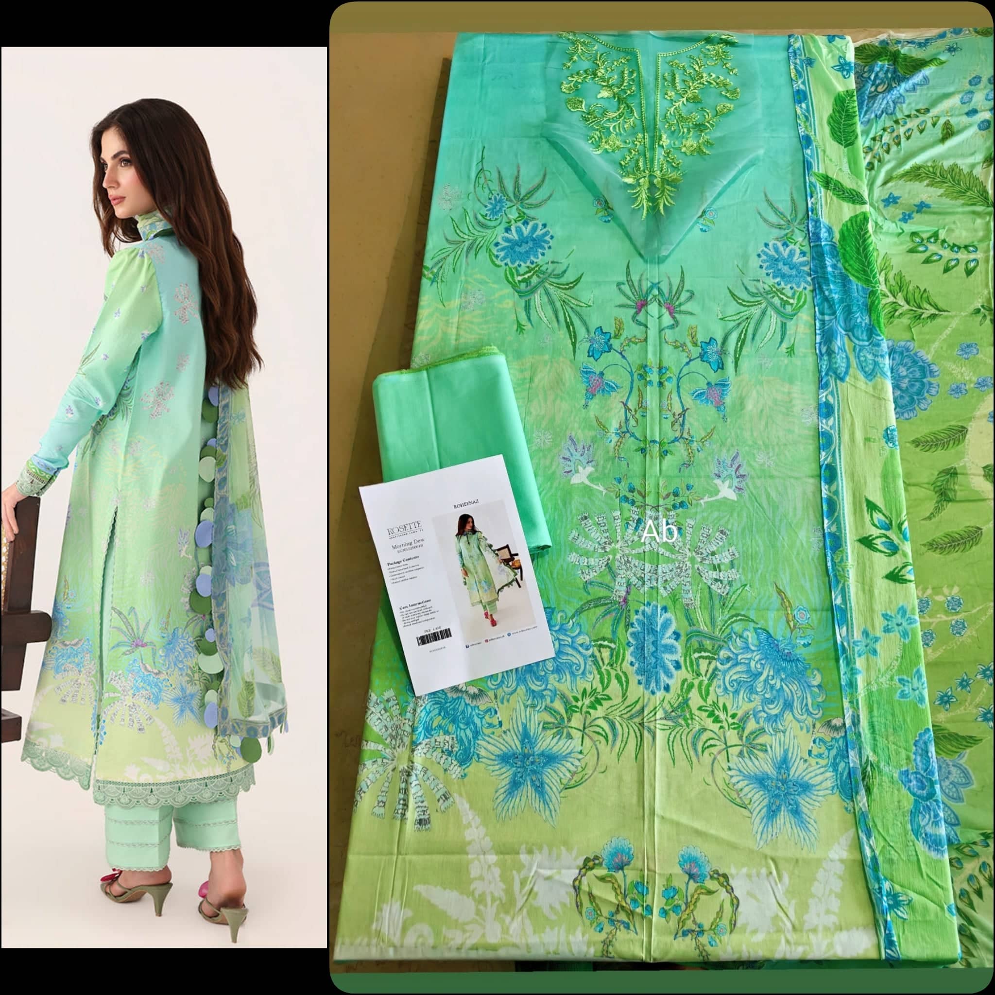 Open Pic/Roheenaz Rosette Lawn/Morning Dew/Chiffon Dupatta