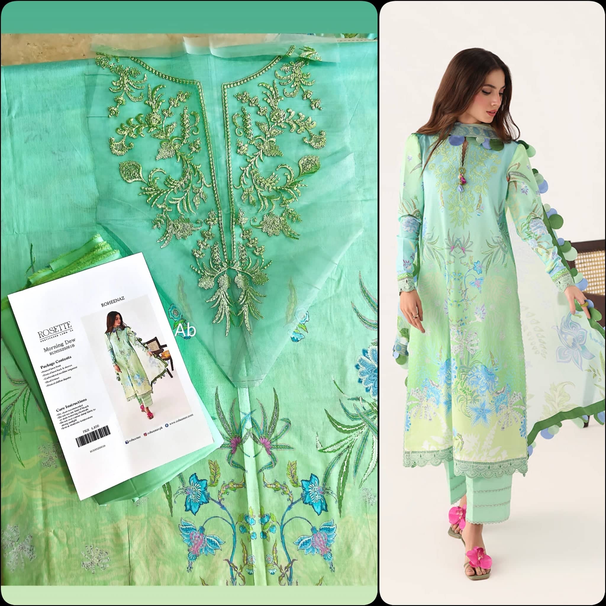 Open Pic/Roheenaz Rosette Lawn/Morning Dew/Chiffon Dupatta
