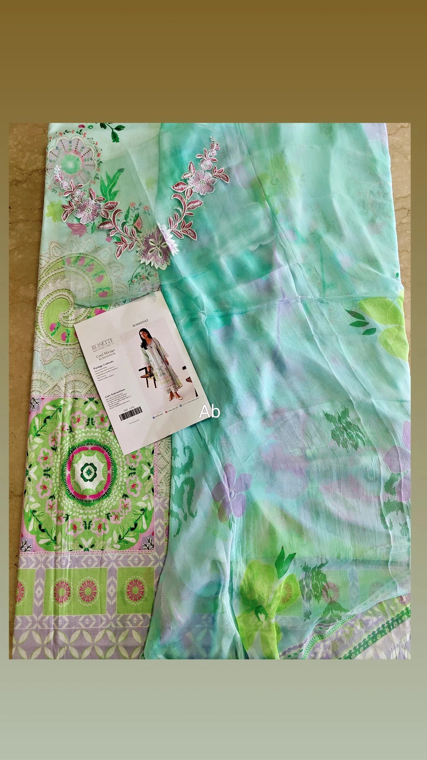 Open Pic/Roheenaz Rosette Lawn/Morning Dew/Chiffon Dupatta
