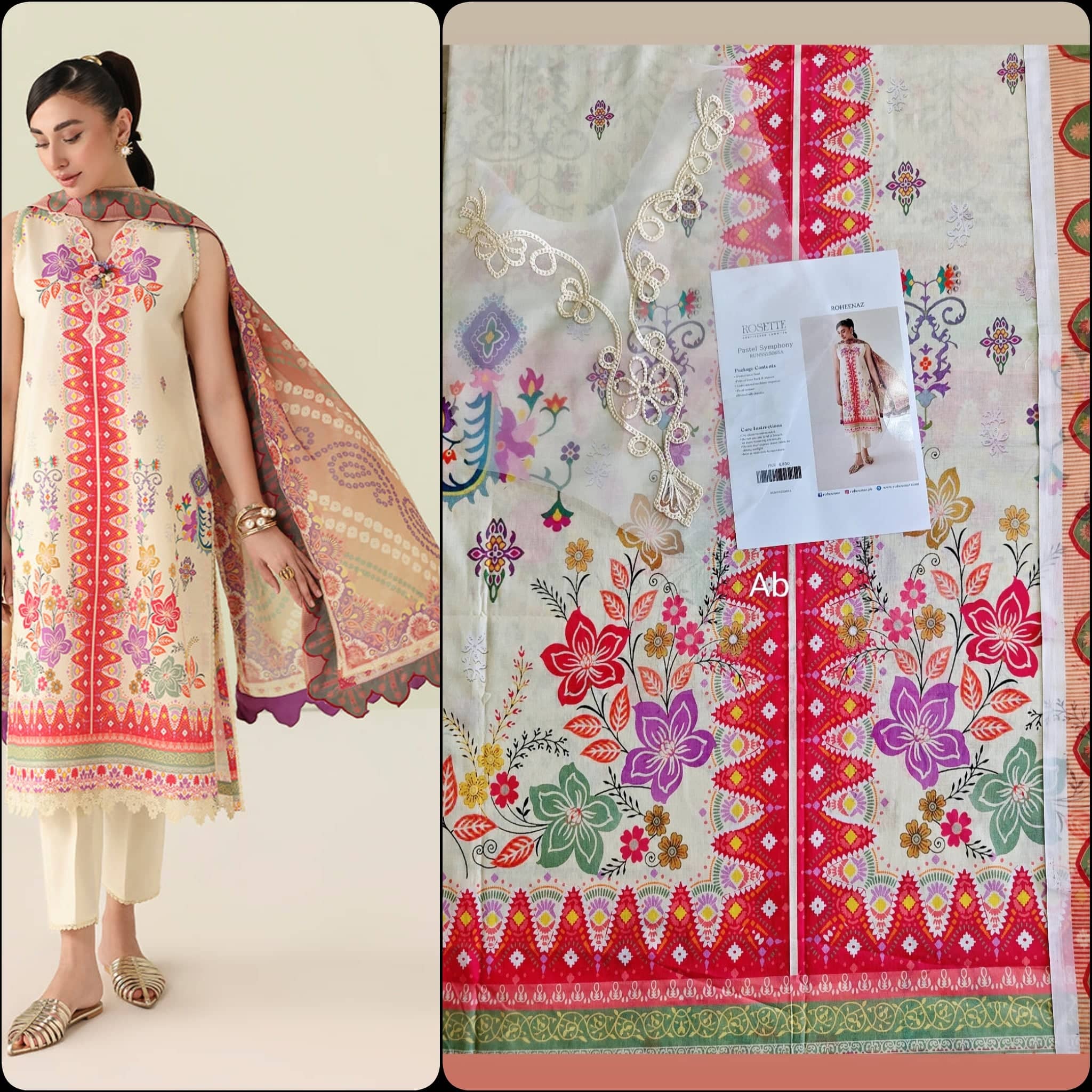 Open Pic/Roheenaz Rosette Lawn/Pastel Symphony/Silk Dupatta