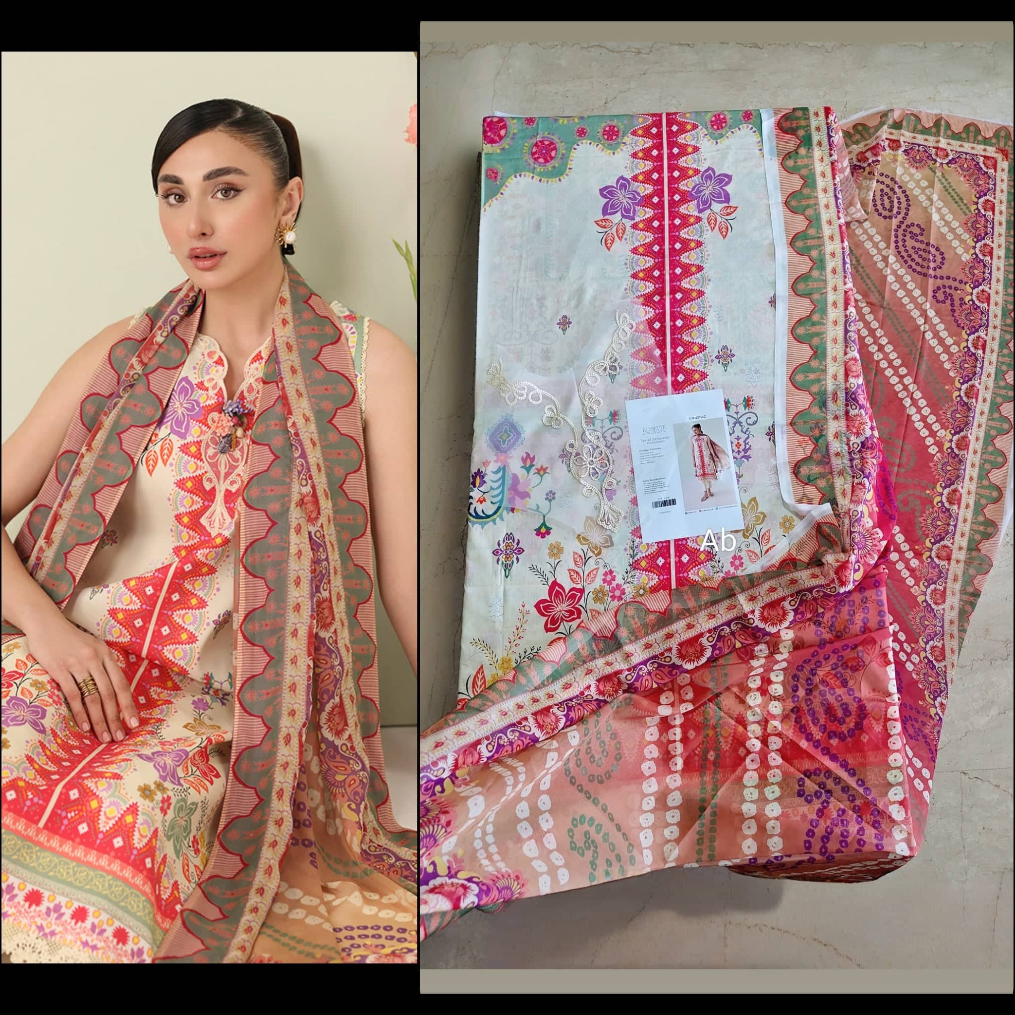 Open Pic/Roheenaz Rosette Lawn/Pastel Symphony/Silk Dupatta