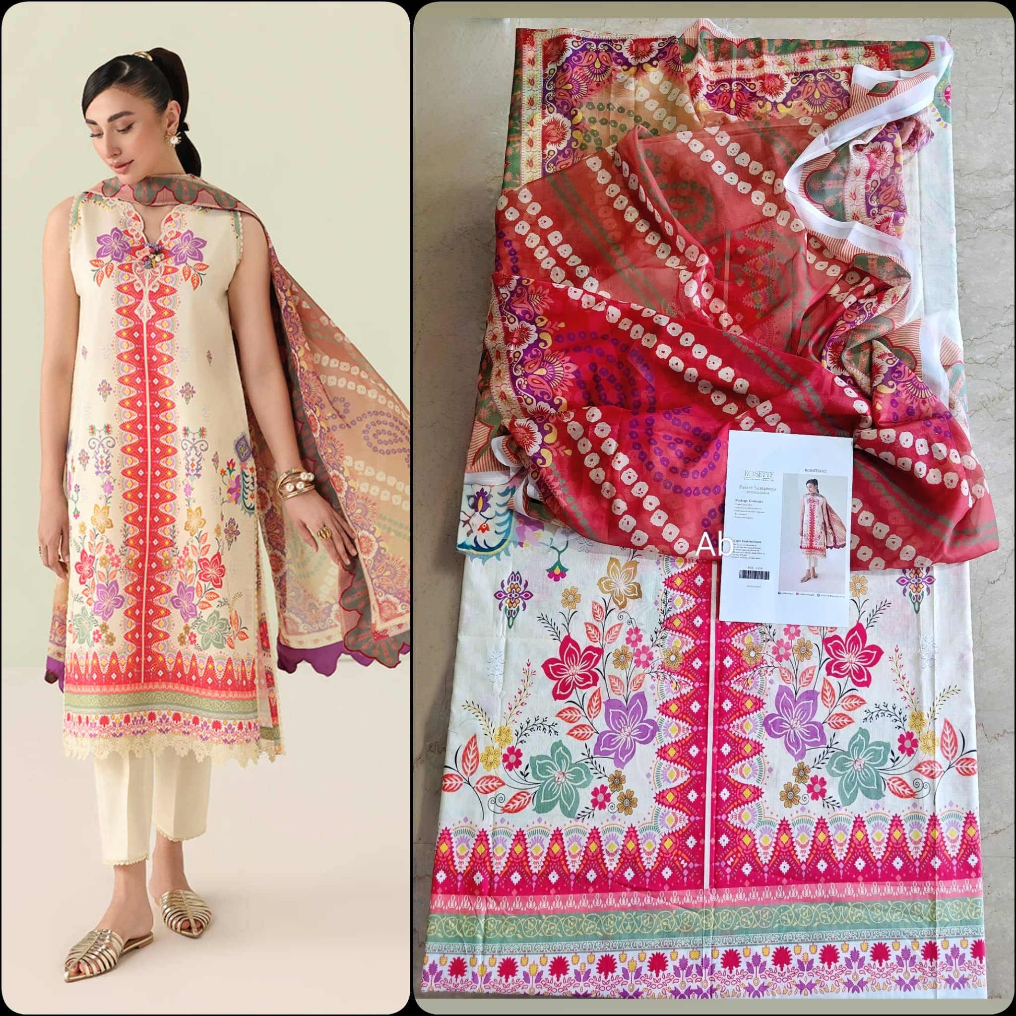 Open Pic/Roheenaz Rosette Lawn/Pastel Symphony/Silk Dupatta