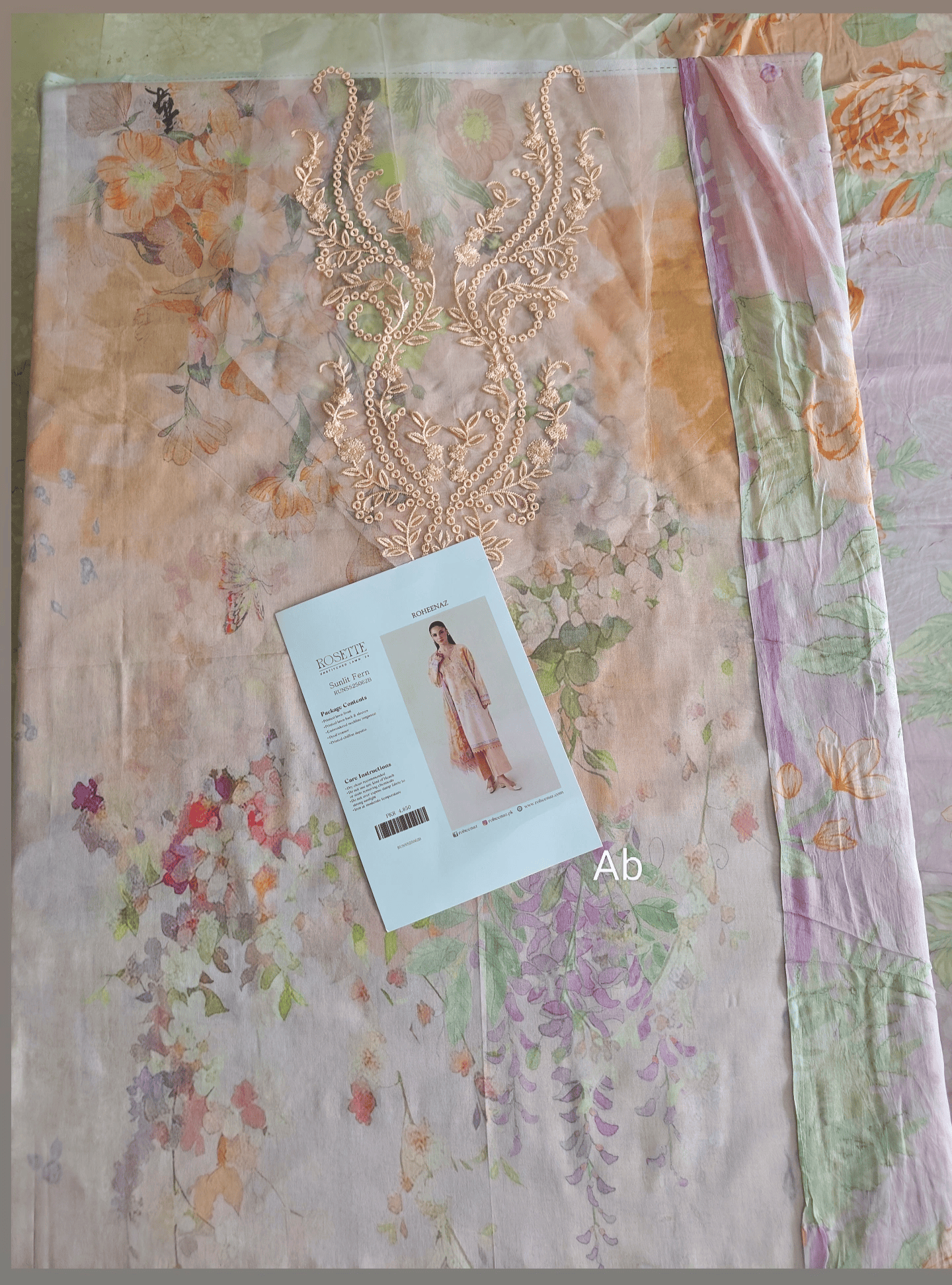 Open Pic/Roheenaz Rosette Lawn/Sunlit Fern/Chiffon Dupatta