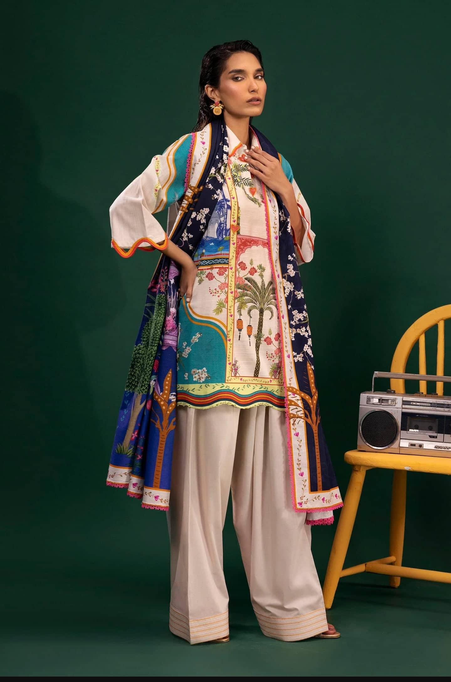 Sana Safinaz Mahay Luxury Winter Brands Sana Safinaz Mahay Winter 25/Slub Linen Suit/10A/Shirt Dupatta Set