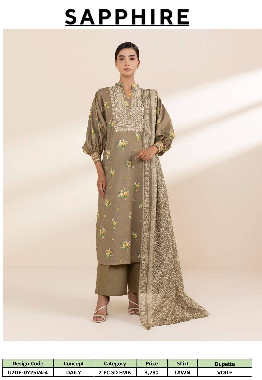 Sapphire Daily Embroidered Lawn Collection/Shirt Dupatta Set
