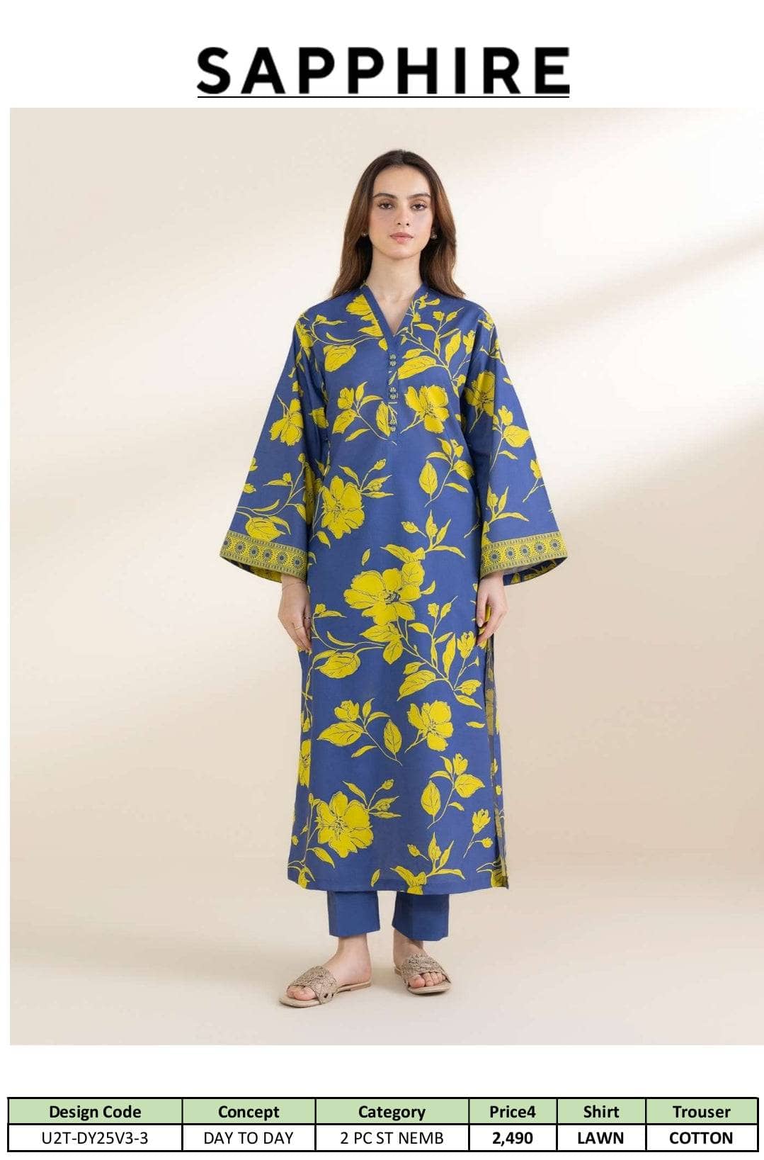Sapphire Day To Day Lawn 25/Shirt Bottom Set