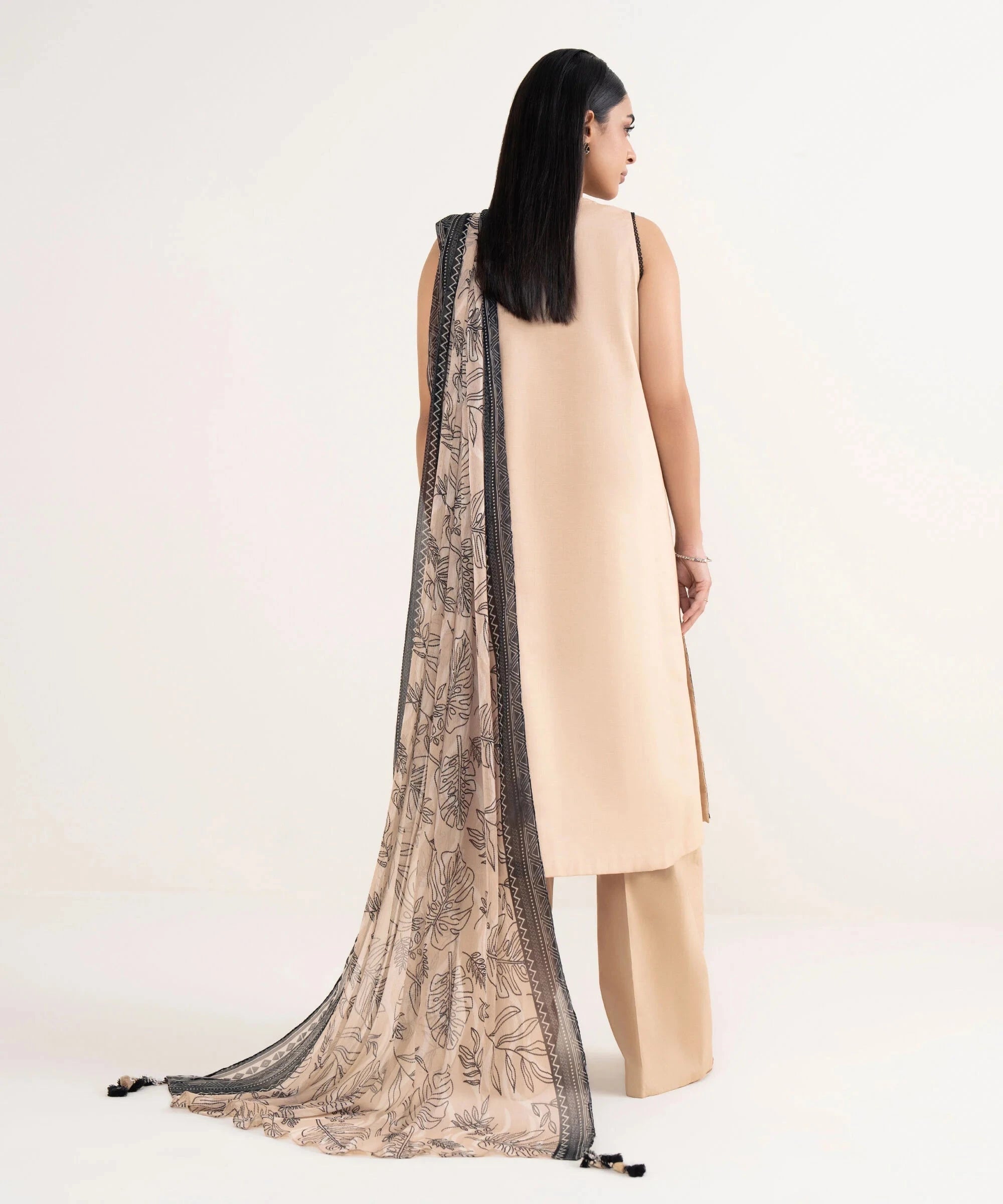 Sapphire Winter essentials/Embroidered Textured Cotton Suit/U3PE-ST25-V710/Beige