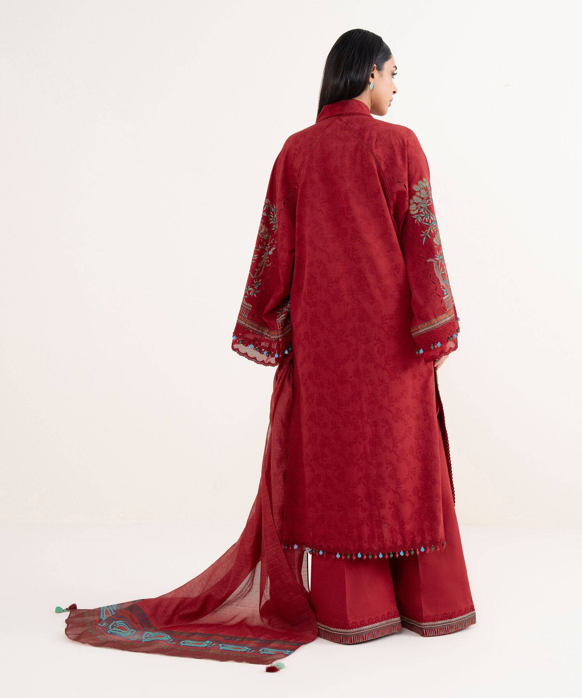 Sapphire Winter Essentials/Embroideried Cotton Jacquard Suit/0U3PE-ST25V-71/Red