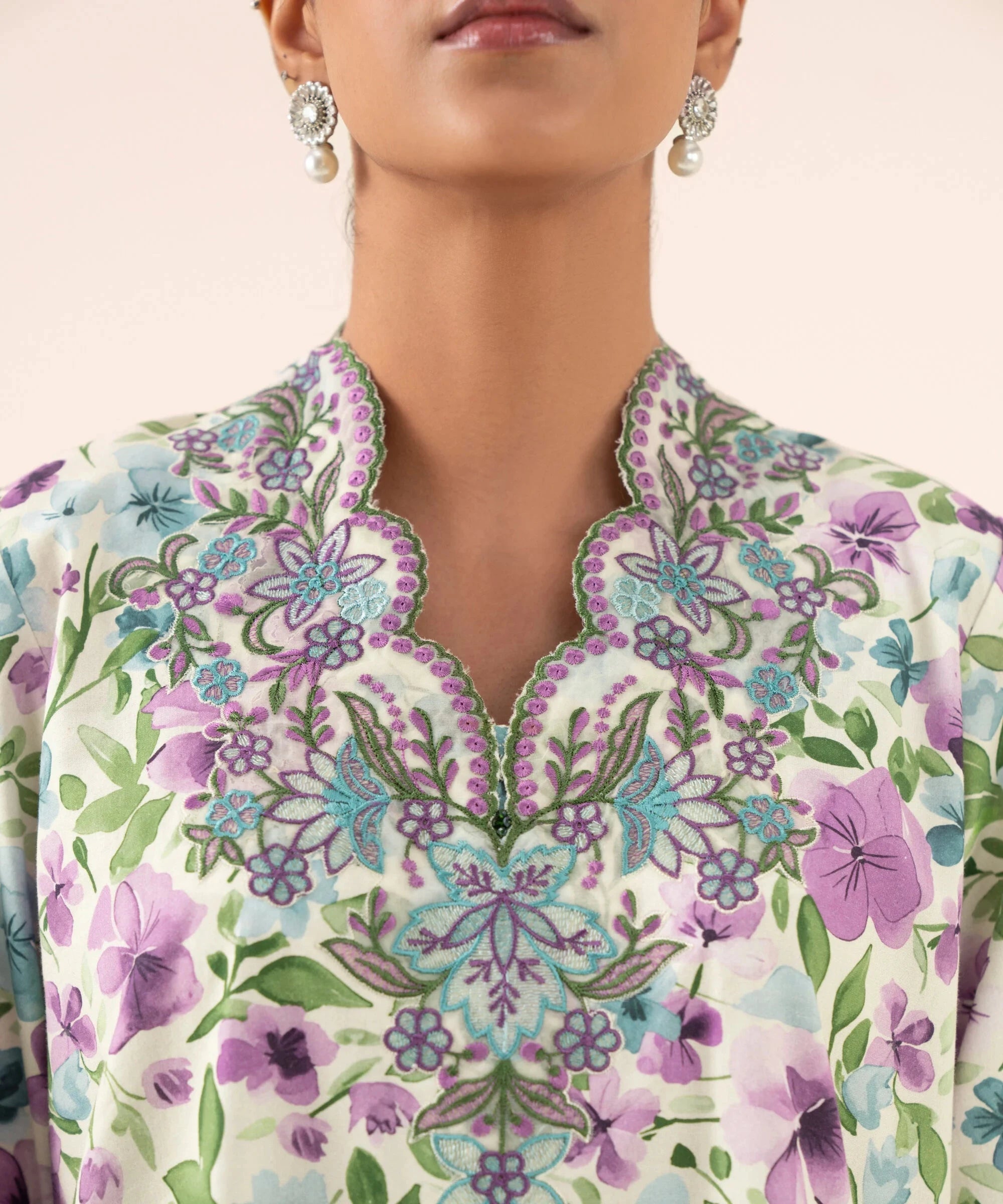 Sapphire Winter essentials/Embroideried Cotton Suit/0U3PEDY25V74/Light Blue & Ivory