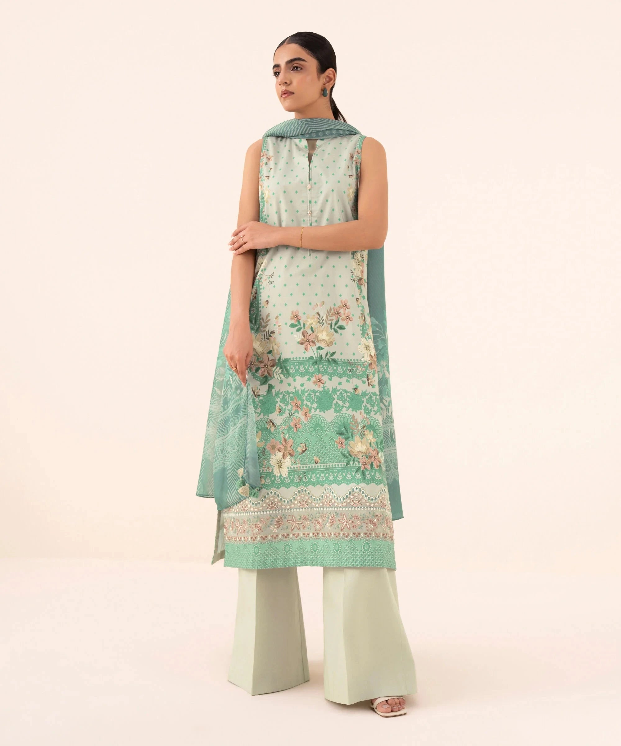 Sapphire Winter essentials/Embroideried Cotton Viscose Suit/0U3PE-DY-25V-79/Sage Green