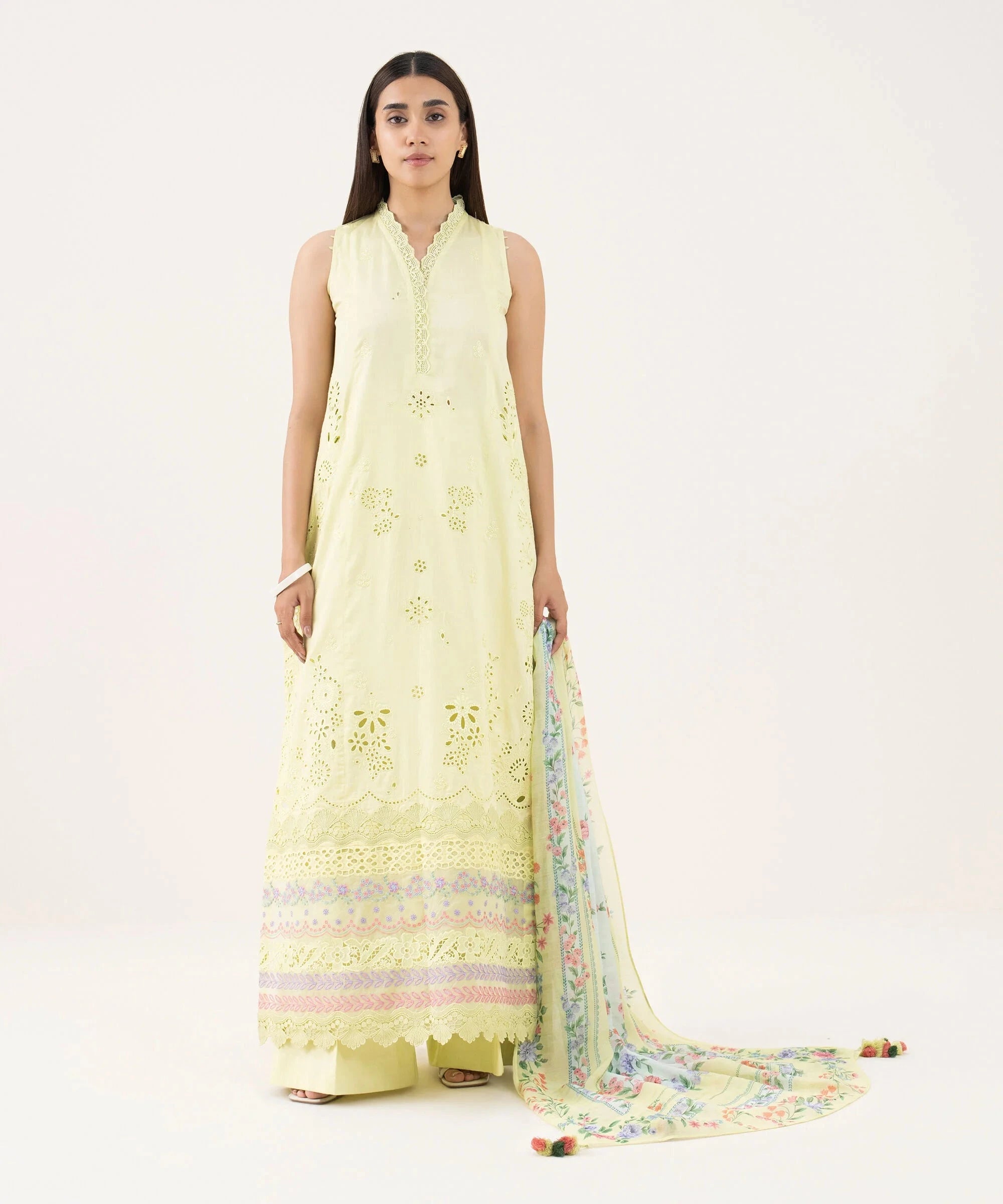 Sapphire Winter essentials/Embroideried Fine Cotton Satin Suit/0U3PESG25V77/Pastel Yellow