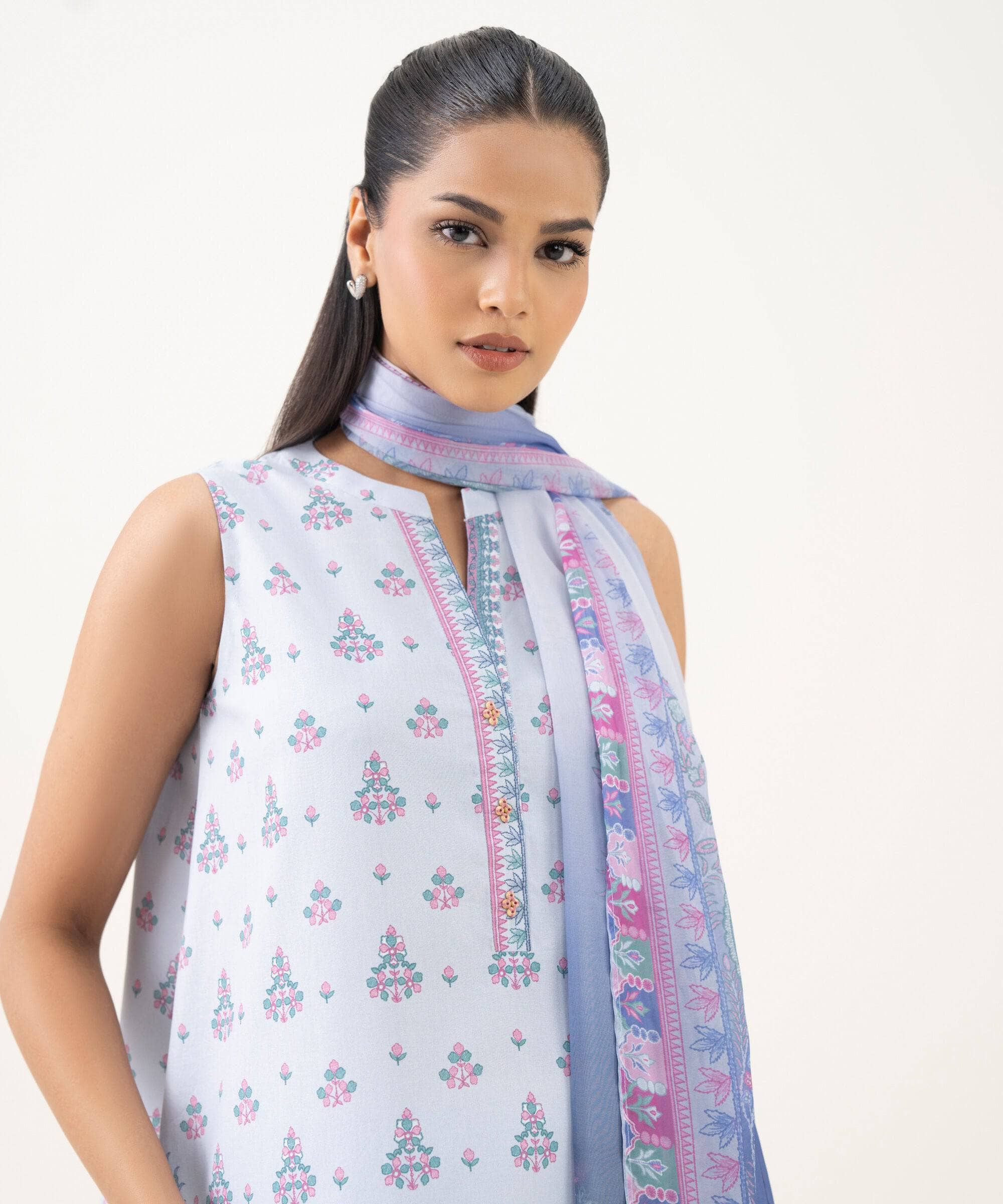 Sapphire Winter essentials/Printed Cotton Suit/0U3PDY25V716/Ice Blue