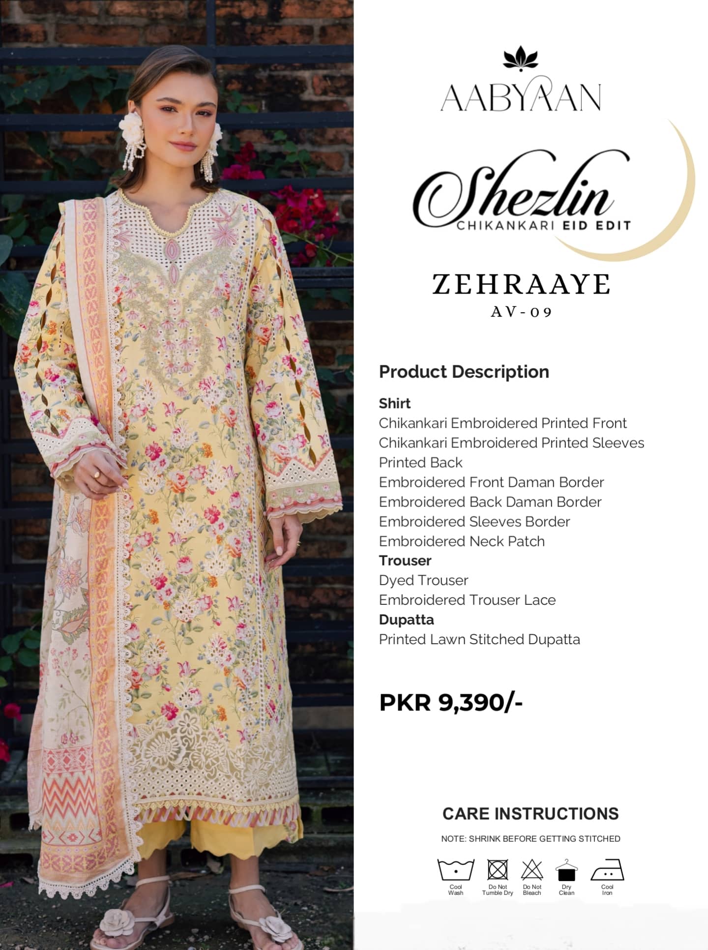 Aabyaan Shezlyn Chikankari Lawn/Zehraaye