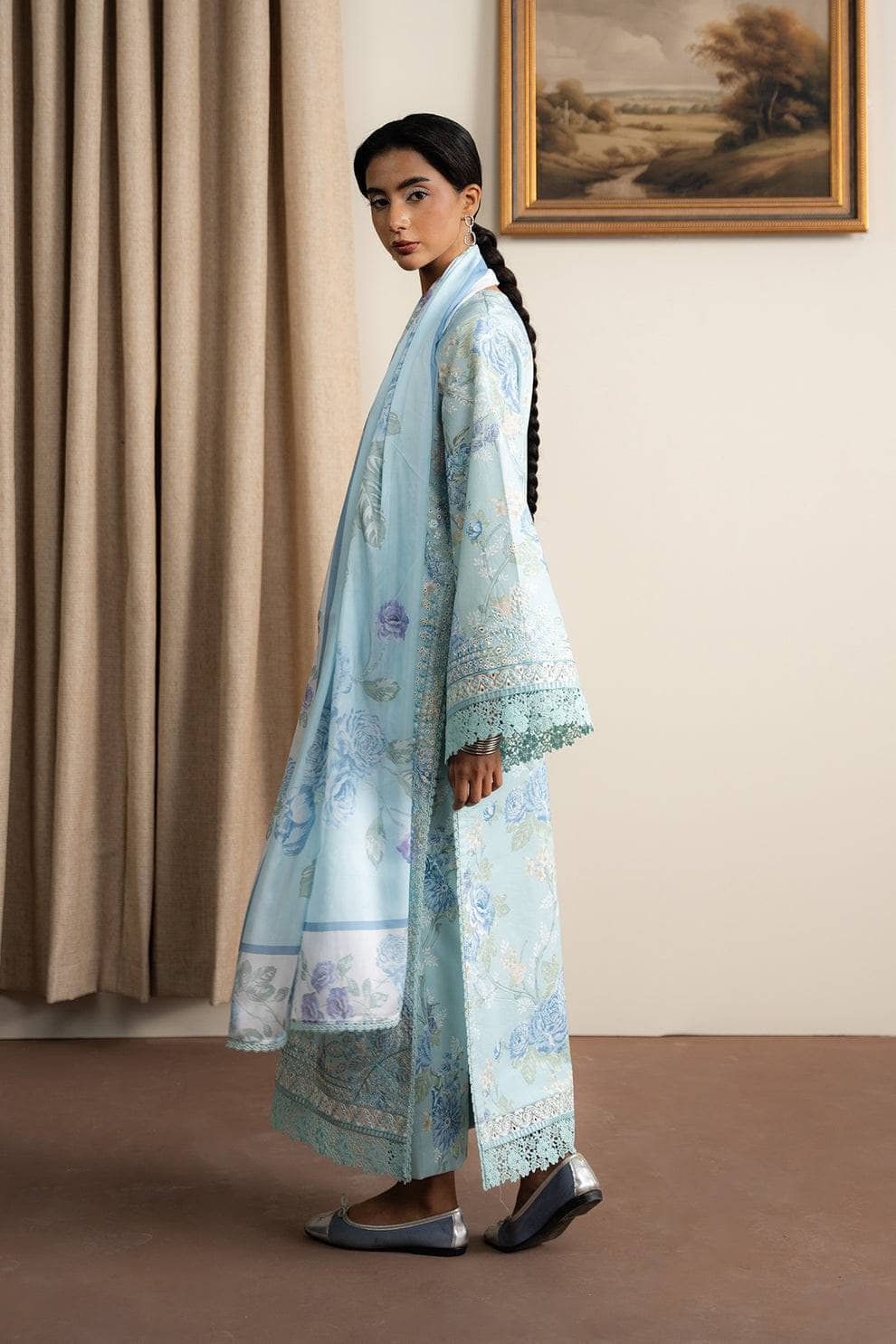 Afrozeh Ayzel Bare Minimum/BELLEFROST/Ice Blue/Silk Dupatta