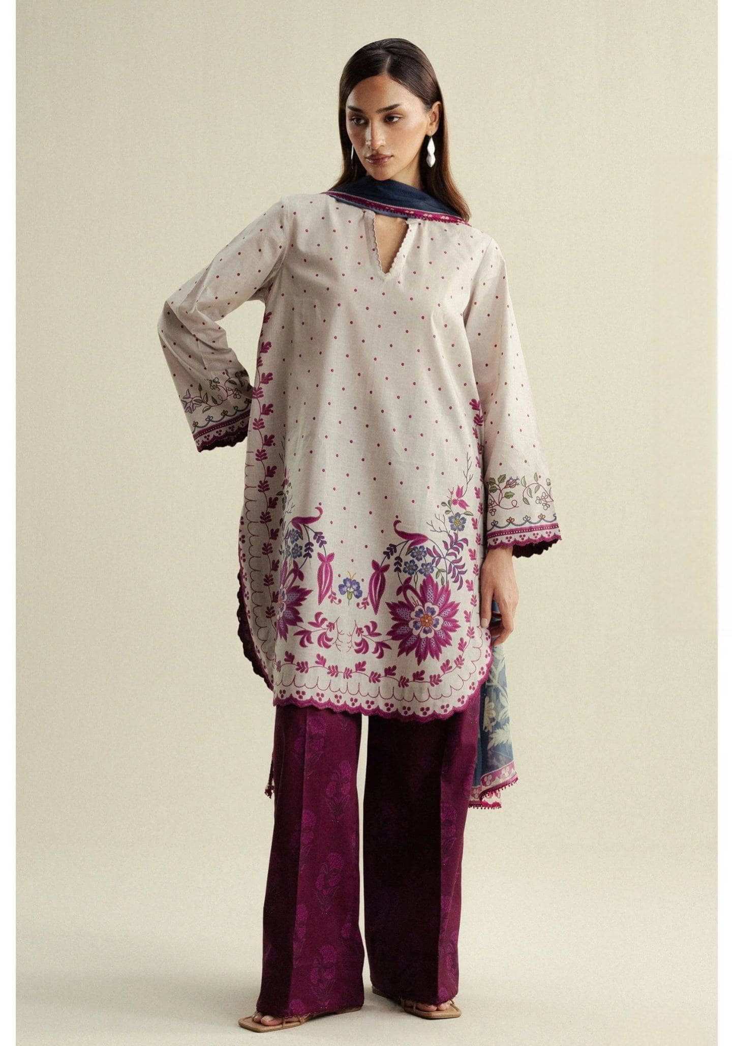 Zara Shahjahan Coco Prints 25/Fall Edit/Muse-2A/Sand Ivory
