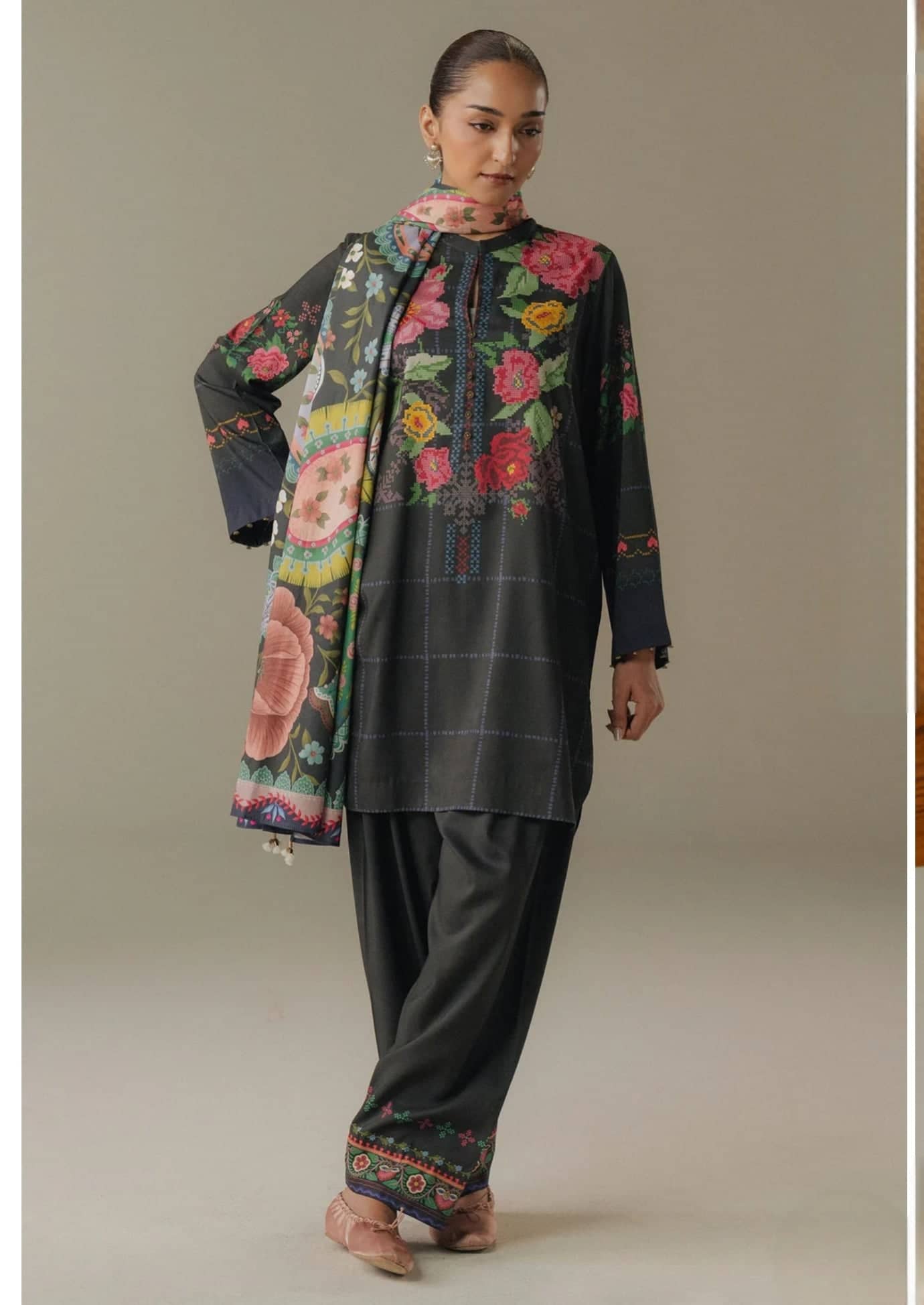 Zara Shahjahan Coco Fall Edit Lawn Pakistani Suits Zara Shahjahan Coco Prints 25/Vol 5/Olive Hour/5A