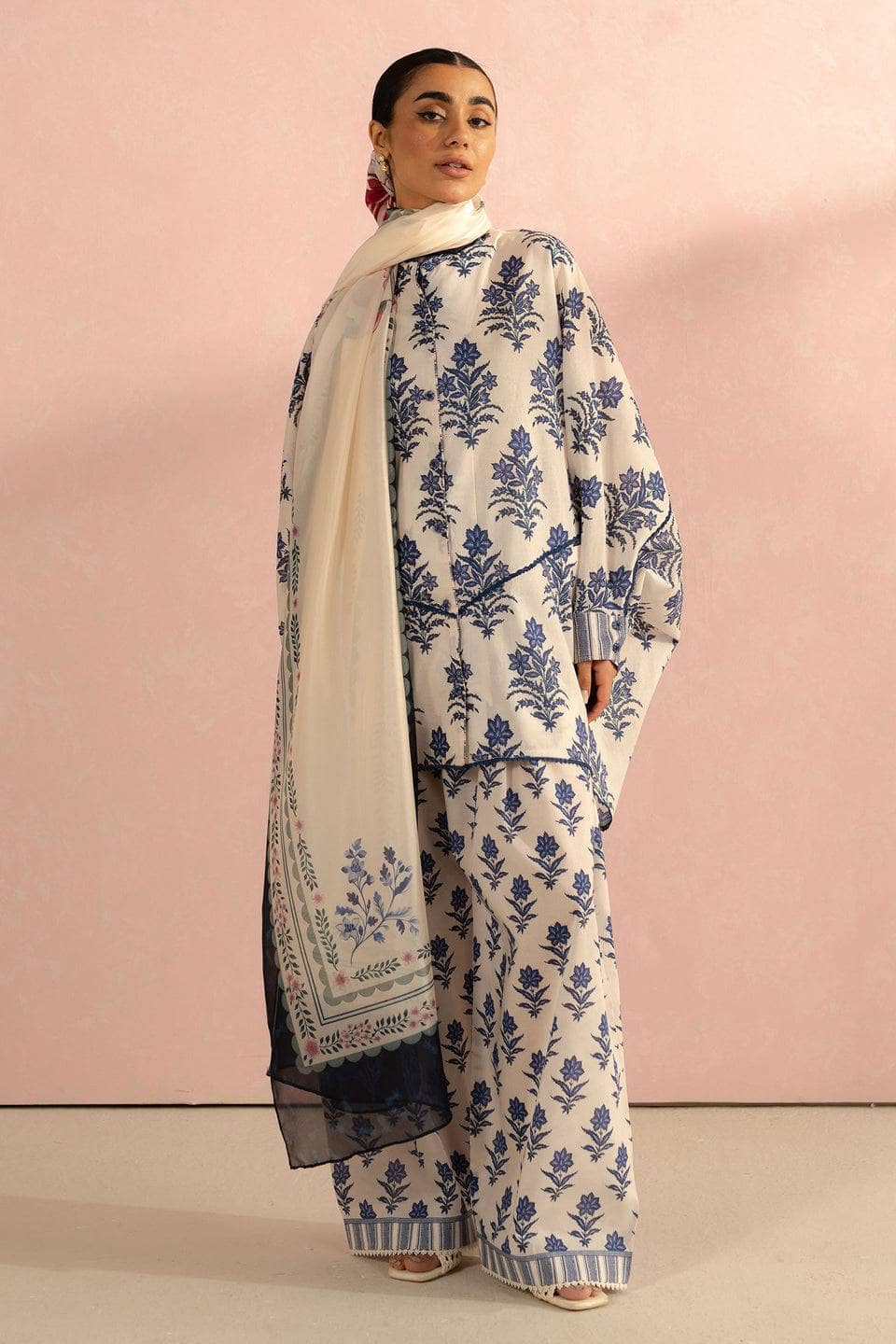 Zara Shahjahan Coco Prints Lawn Pakistani Suits Restocked/Zara Shahjahan Coco Prints 25/Amari-1A/Silk Dupatta