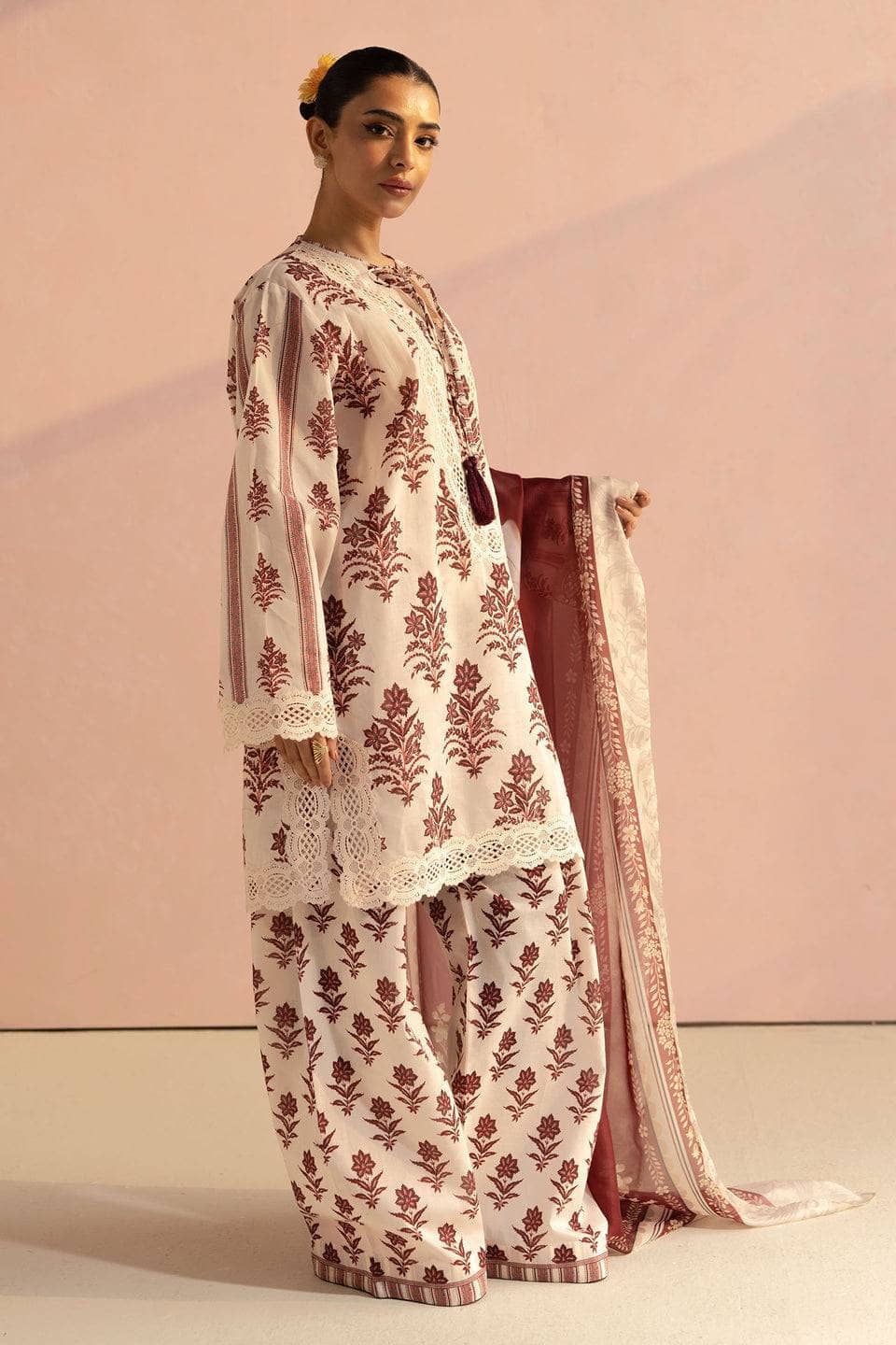 Zara Shahjahan Coco Prints Lawn Pakistani Suits Restocked/Zara Shahjahan Coco Prints 25/Amari -1B/Silk Dupatta