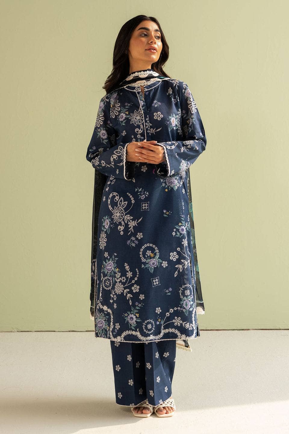 Zara Shahjahan Coco Prints Lawn Pakistani Suits Restocked/Zara Shahjahan Coco Prints 25/Nora-8A/Chiffon Dupatta/