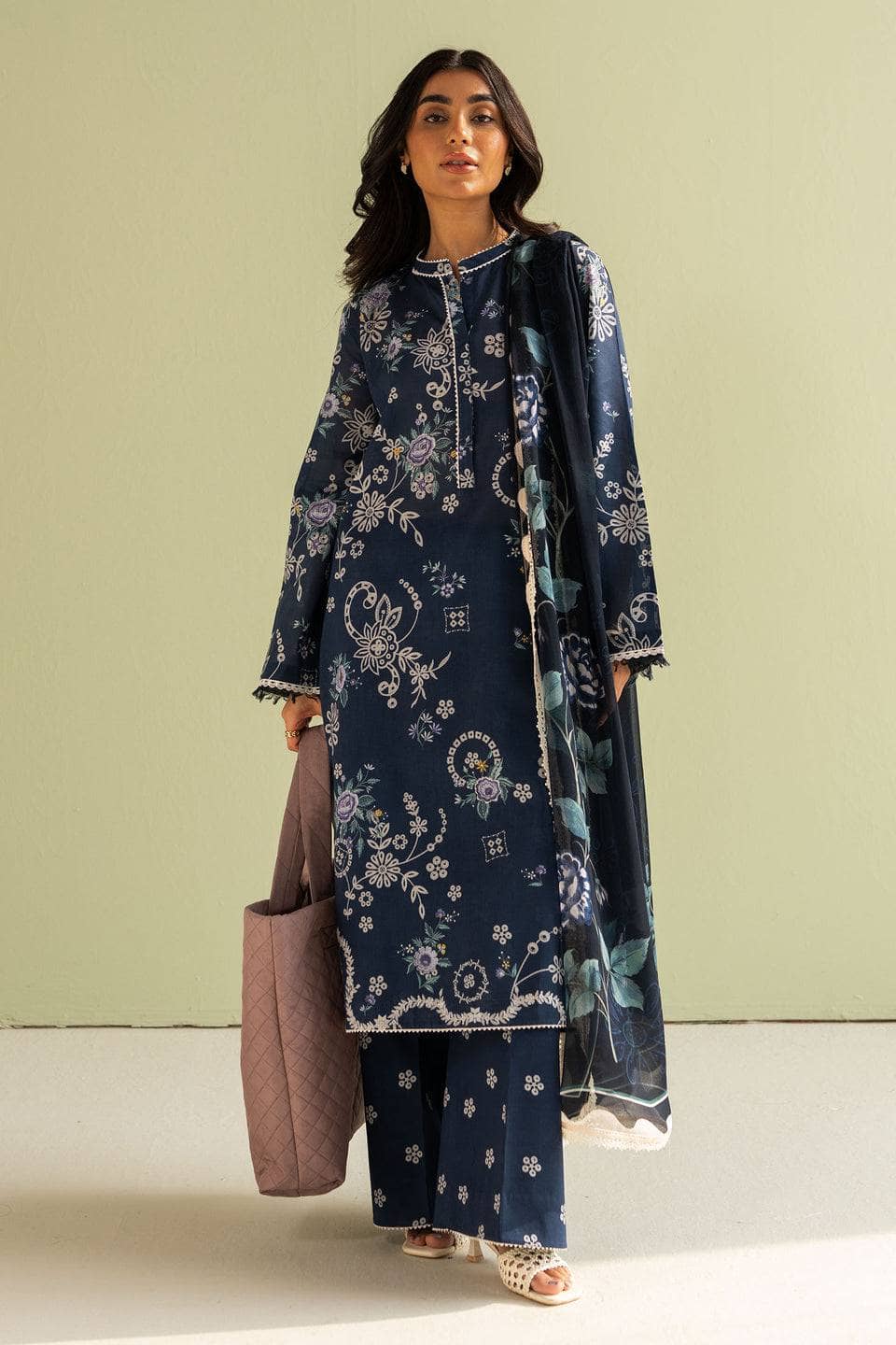 Zara Shahjahan Coco Prints Lawn Pakistani Suits Restocked/Zara Shahjahan Coco Prints 25/Nora-8A/Chiffon Dupatta/