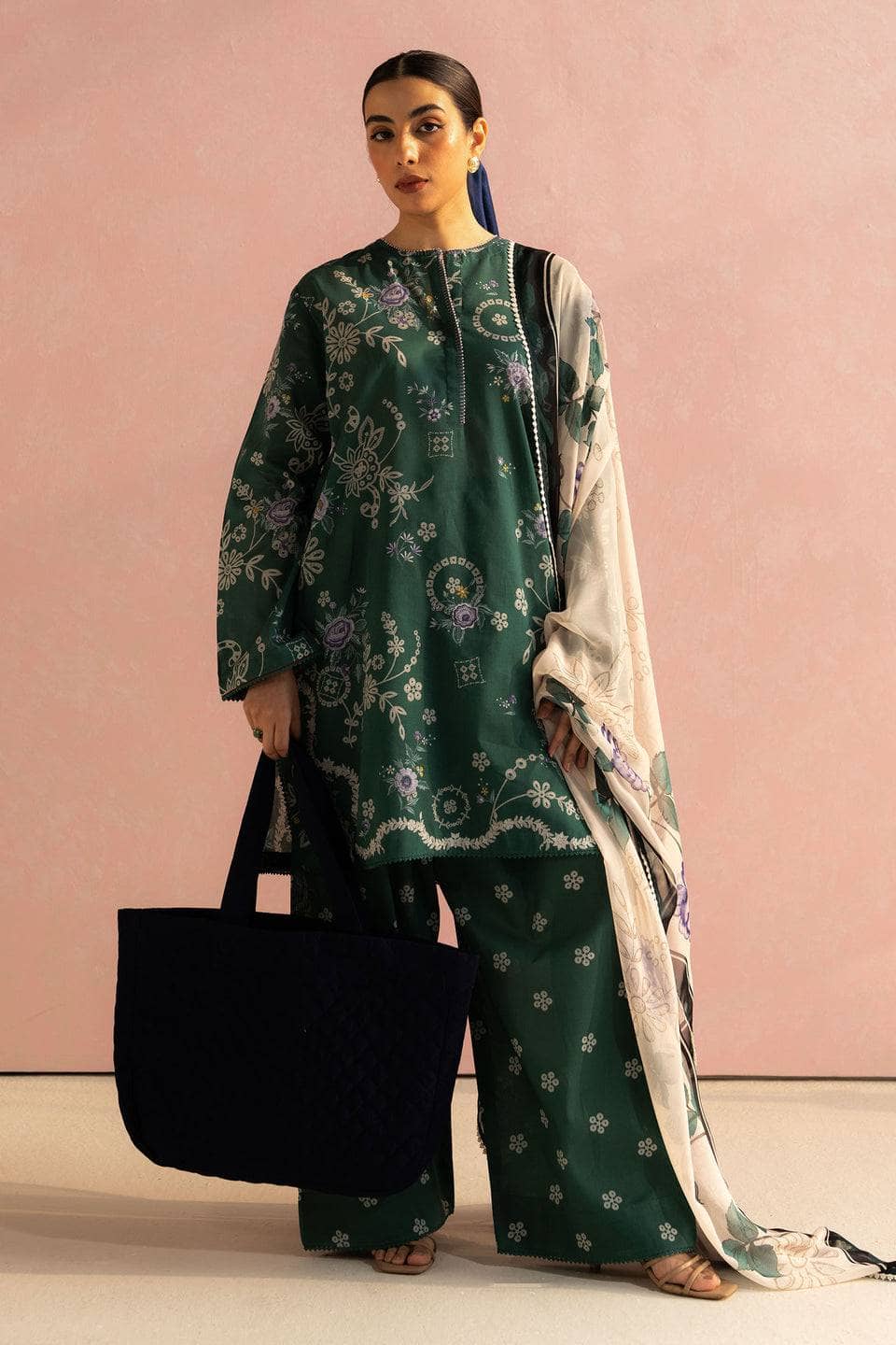 Zara Shahjahan Coco Prints Lawn Pakistani Suits Restocked/Zara Shahjahan Coco Prints 25/Nora-8B/Chiffon Dupatta