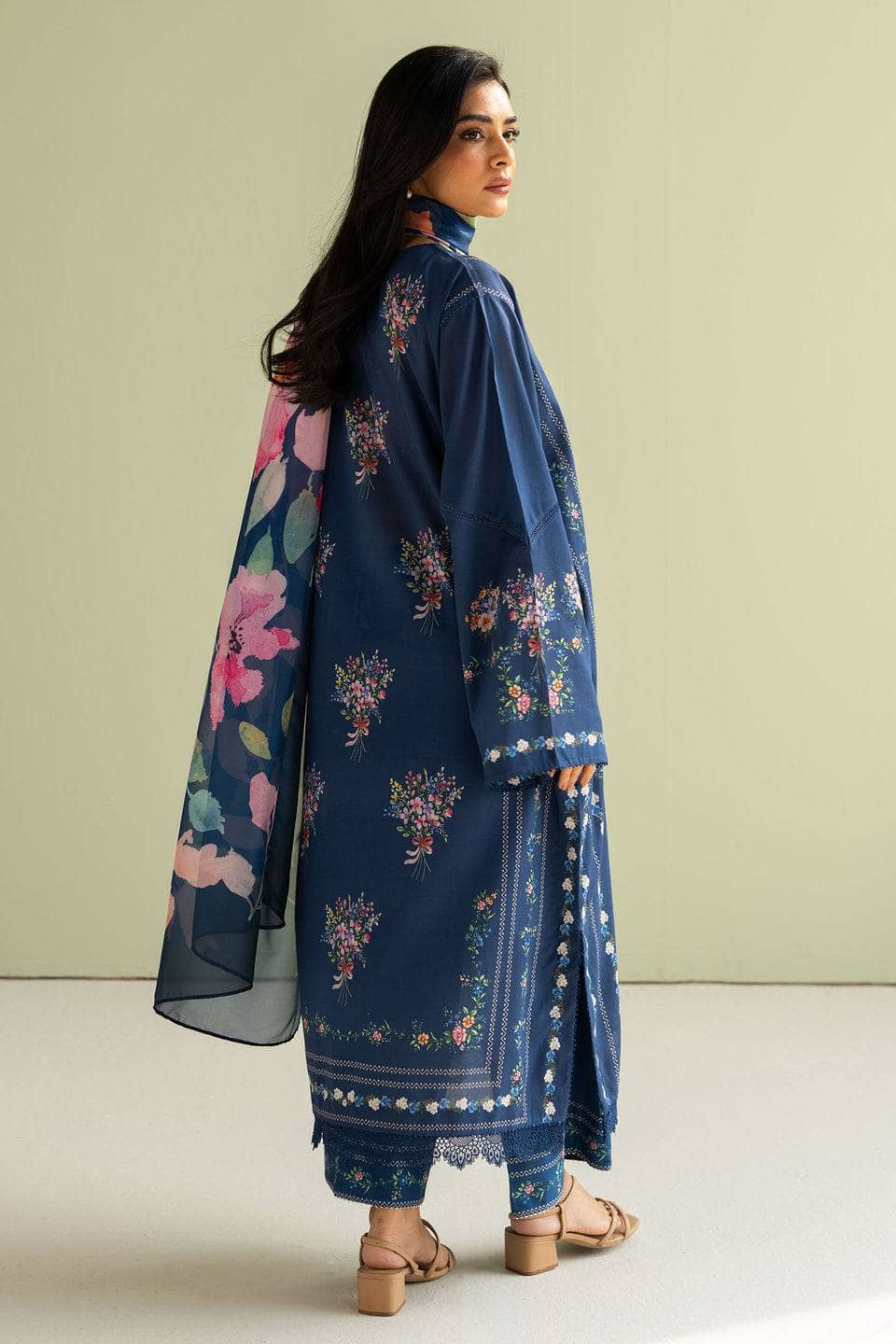 Zara Shahjahan Coco Prints Lawn Pakistani Suits Restocked/Zara Shahjahan Coco Prints 25/Ria-3B/Silk Dupatta