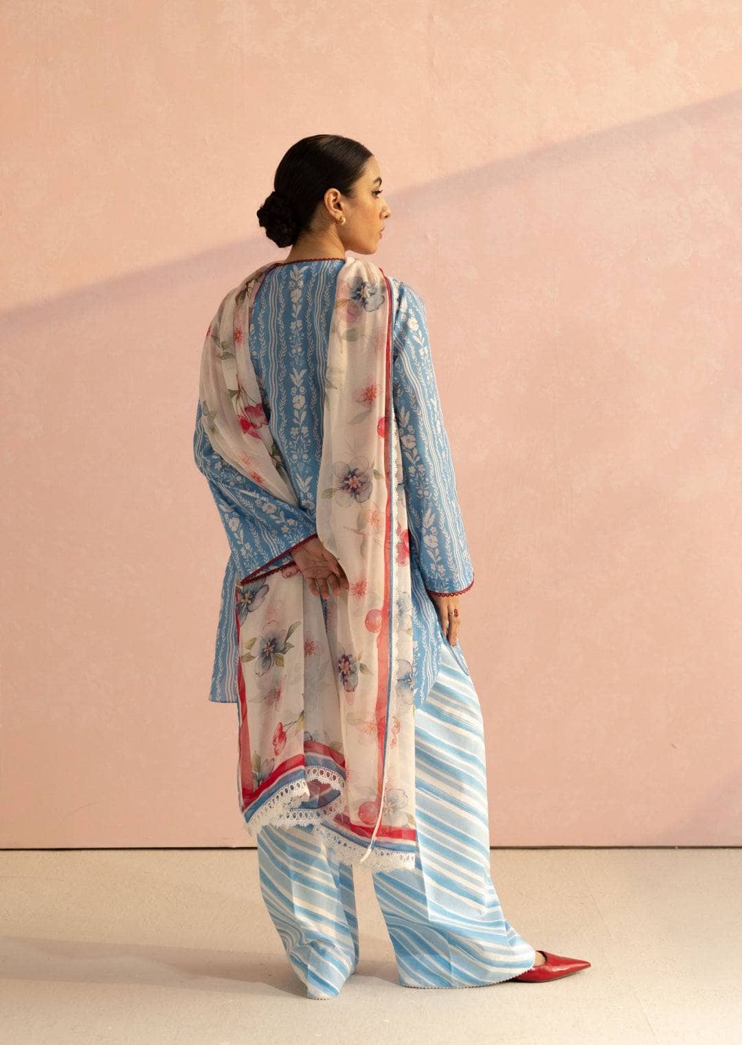 Zara Shahjahan Coco Prints Lawn Pakistani Suits Restocked/Zara Shahjahan Coco Prints 25/Ruby-9B/Chiffon Dupatta