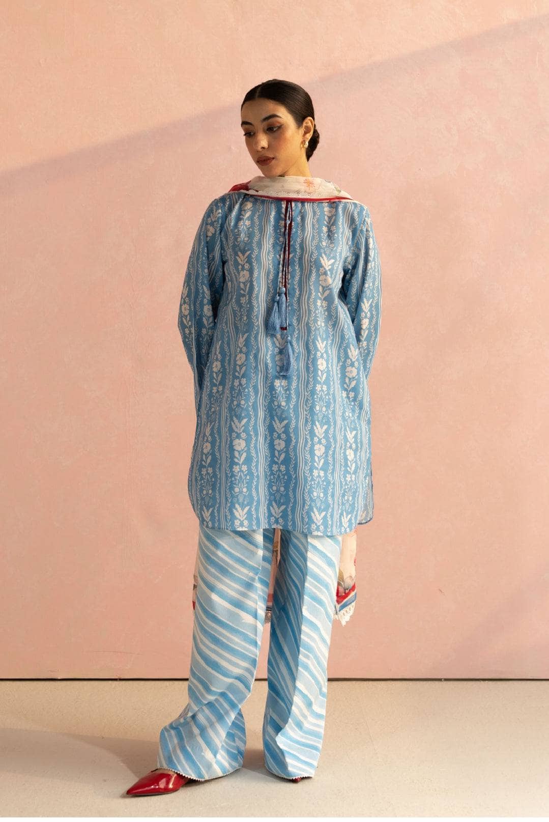 Zara Shahjahan Coco Prints Lawn Pakistani Suits Restocked/Zara Shahjahan Coco Prints 25/Ruby-9B/Chiffon Dupatta