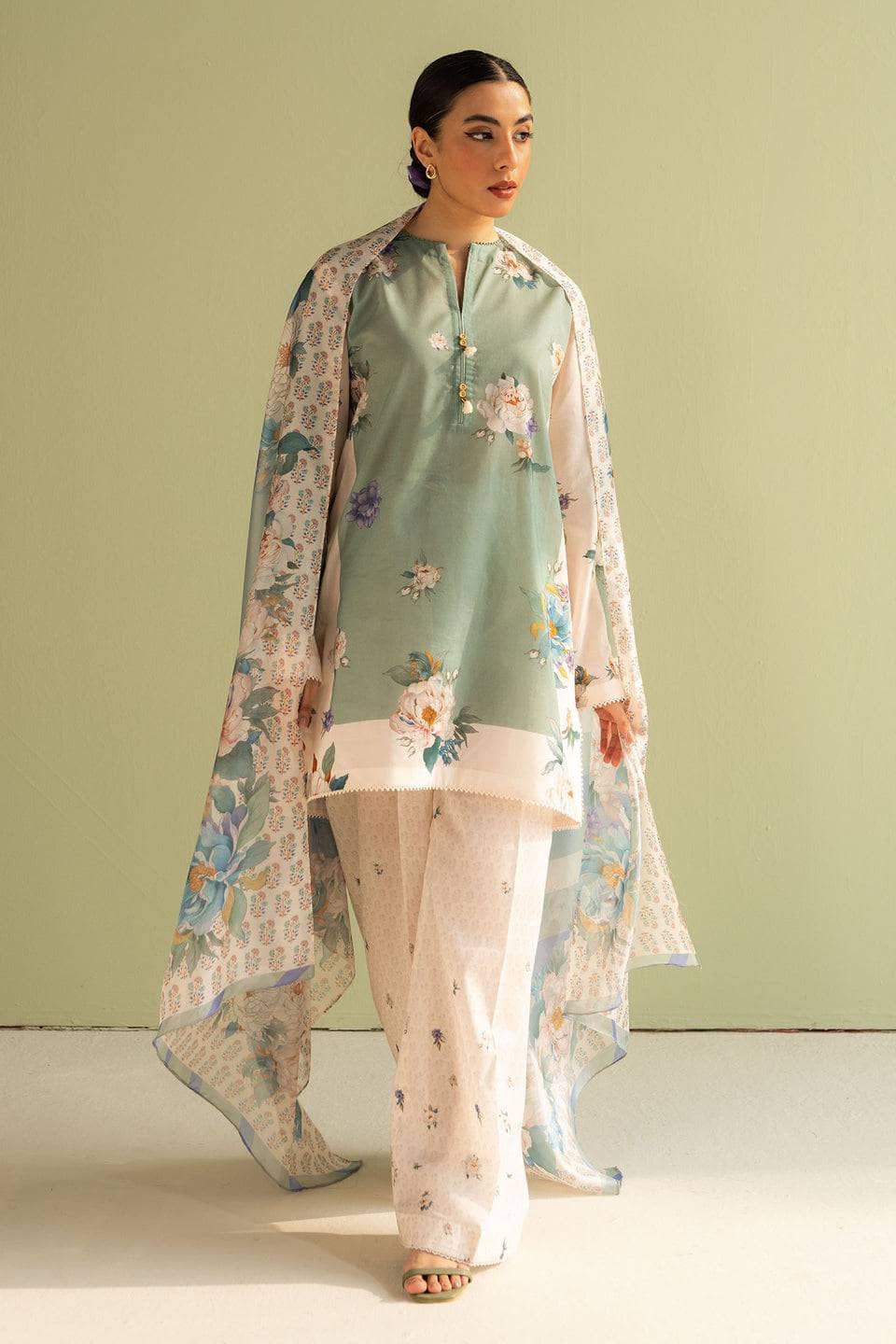 Zara Shahjahan Coco Prints Lawn Pakistani Suits Restocked/Zara Shahjahan Coco Prints 25/Sofia-2A/Silk Dupatta