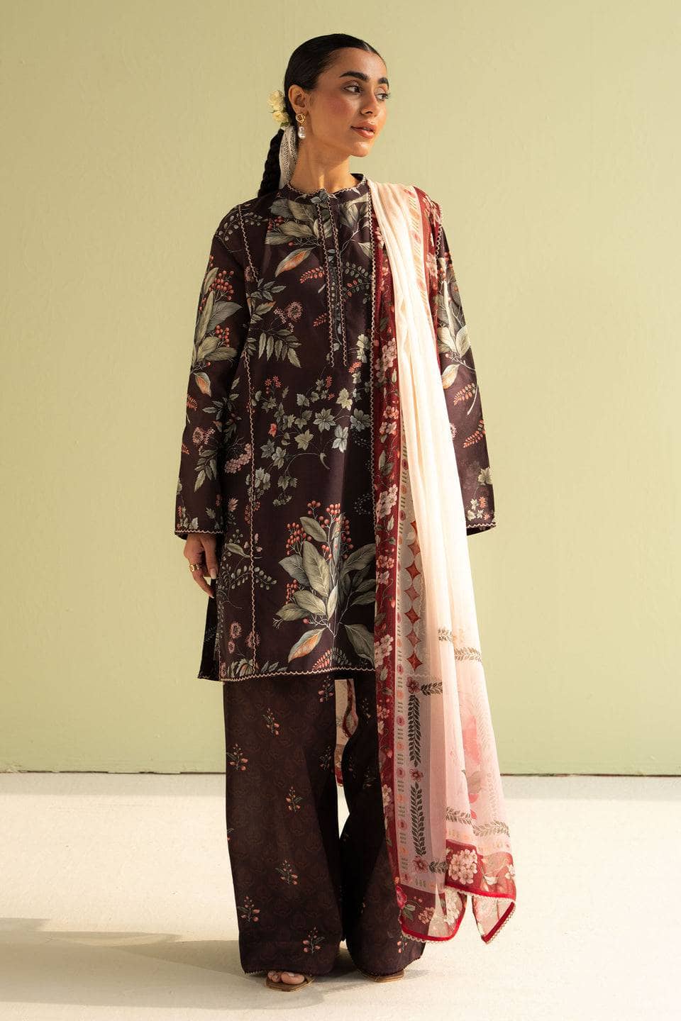 Zara Shahjahan Coco Prints Lawn Pakistani Suits Restocked/Zara Shahjahan Coco Prints 25/Zoe-7B/Chiffon Dupatta