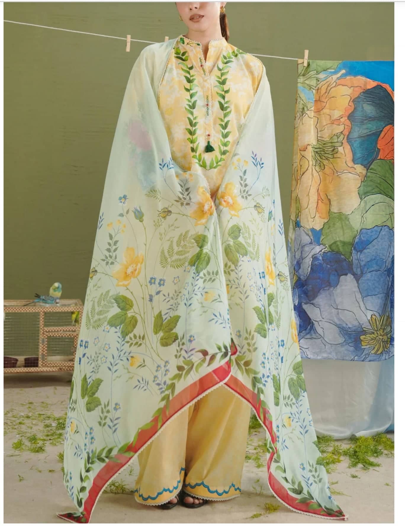 Restocked/Zara Shahjahan 26 Drop 1/Ayla 8A/Yellow/Silk Dupatta