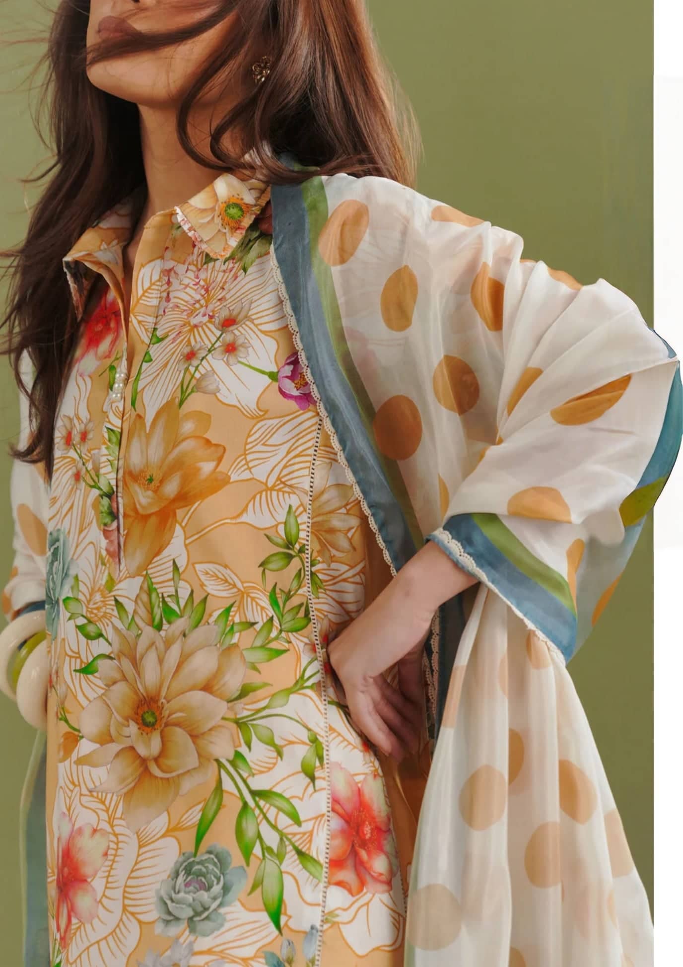 Zara Shahjahan 26 Drop 1/Elix 9A/Yellow/Silk Dupatta